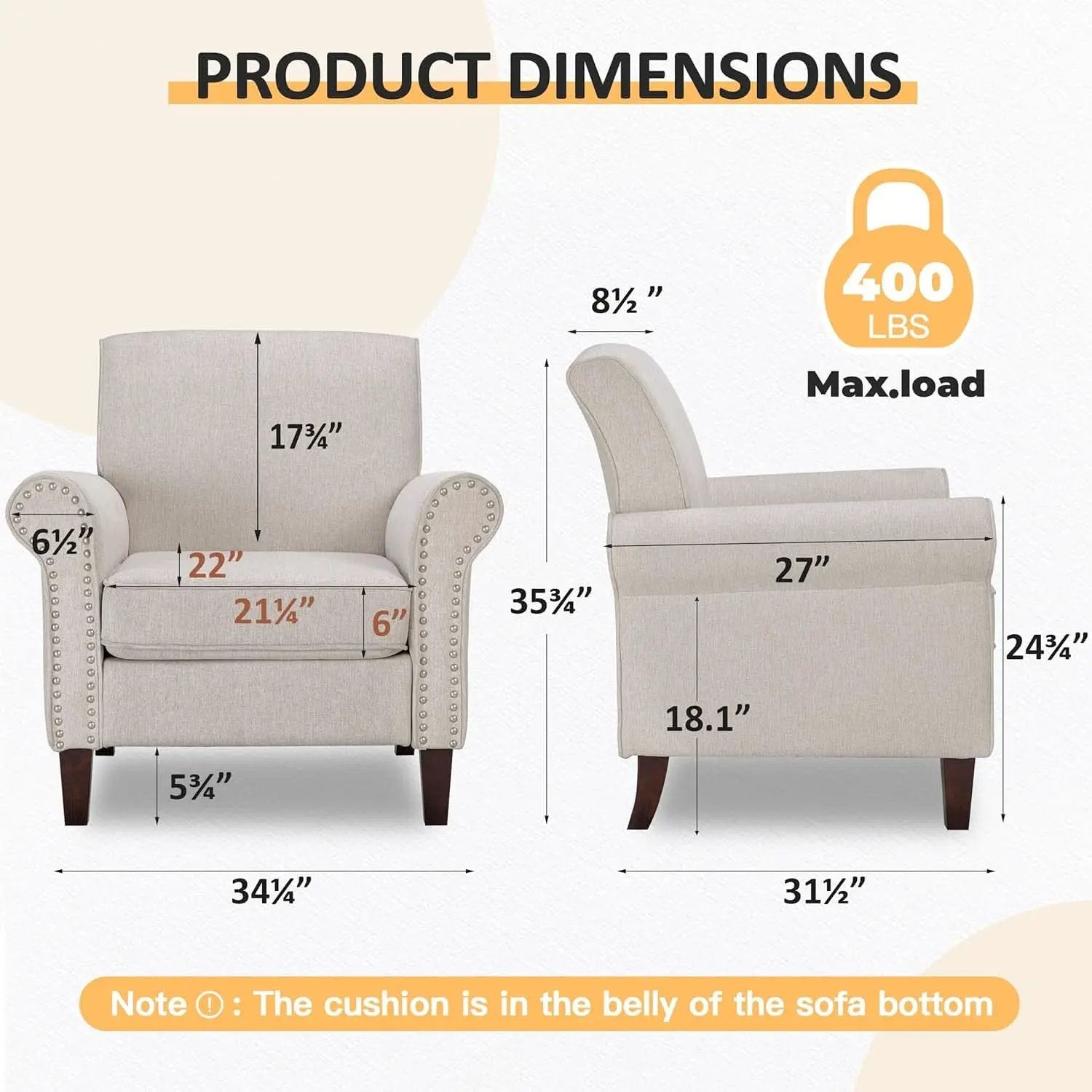 Beige Mid Century Modern Accent Chair Nailhead Trim from PriceLows™