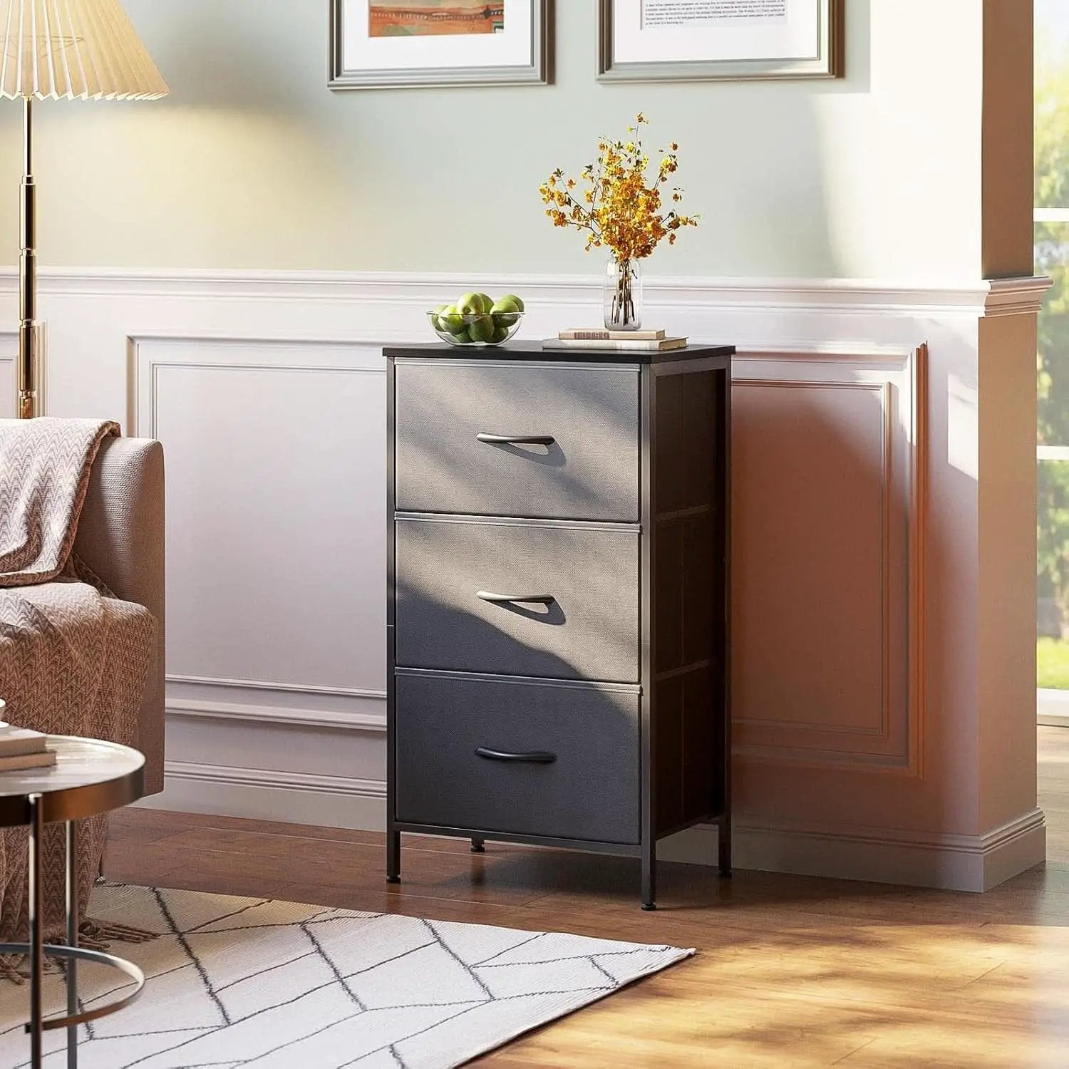 Dark Grey Dresser Nightstand With 3 Drawers Space Saver from PriceLows™