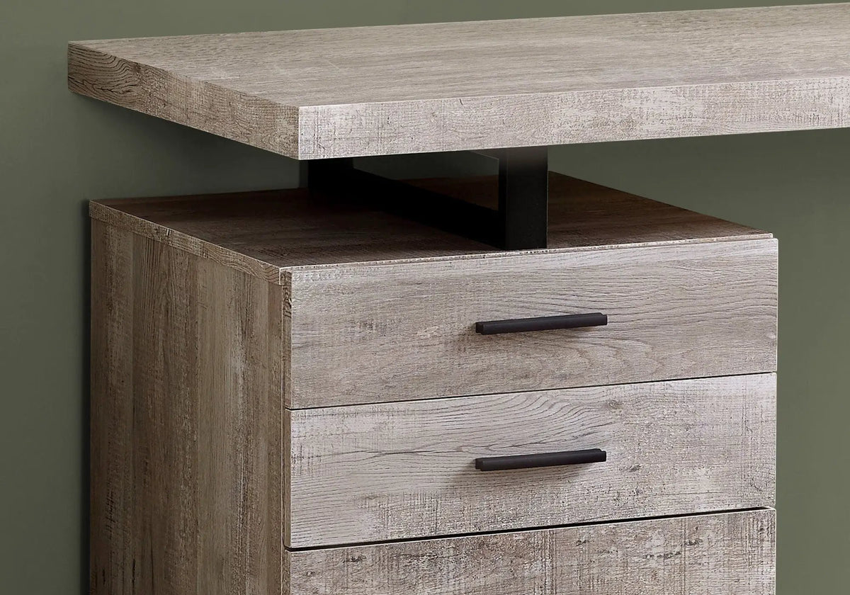48 Inch Reversible Computer Desk | Laminate Finish | U-Shaped Metal Legs | Ample Storage Drawers