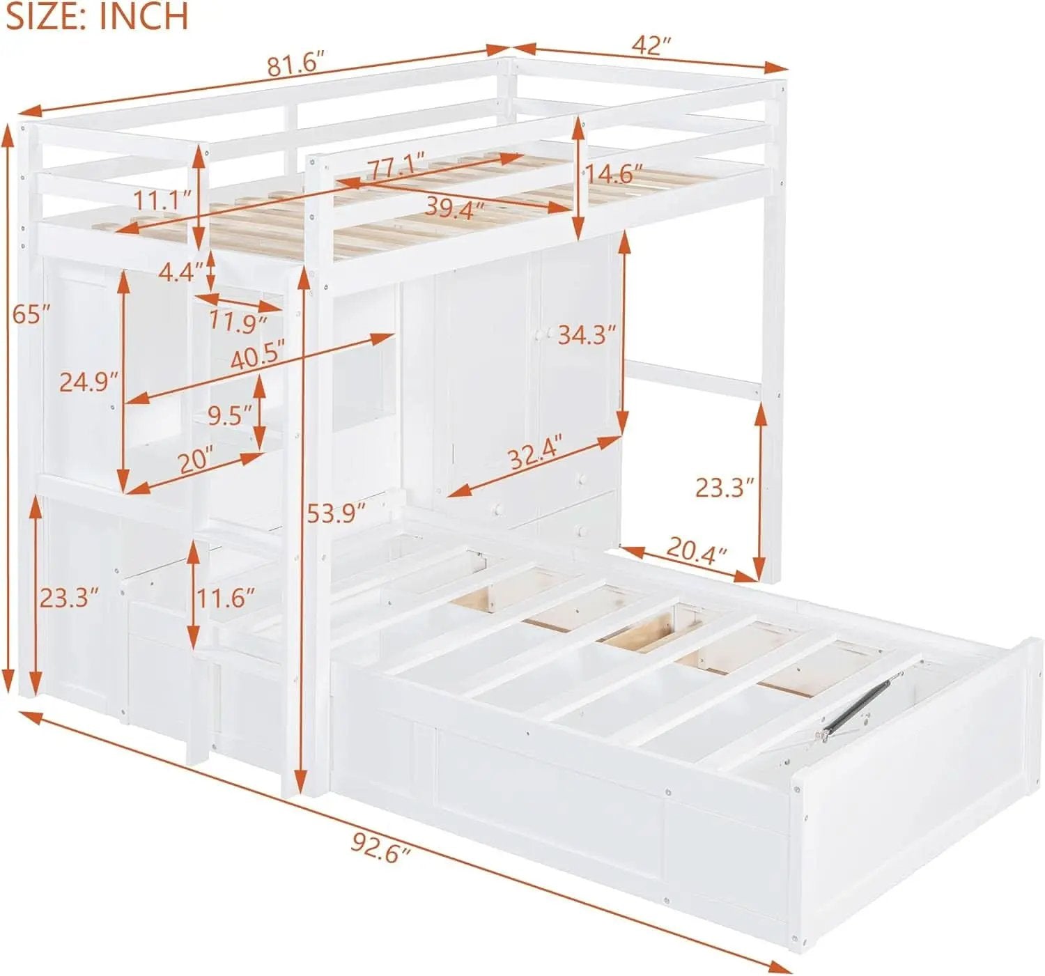 White Twin Over Twin Bunk Bed With Drawers And Wardrobe from PriceLows™