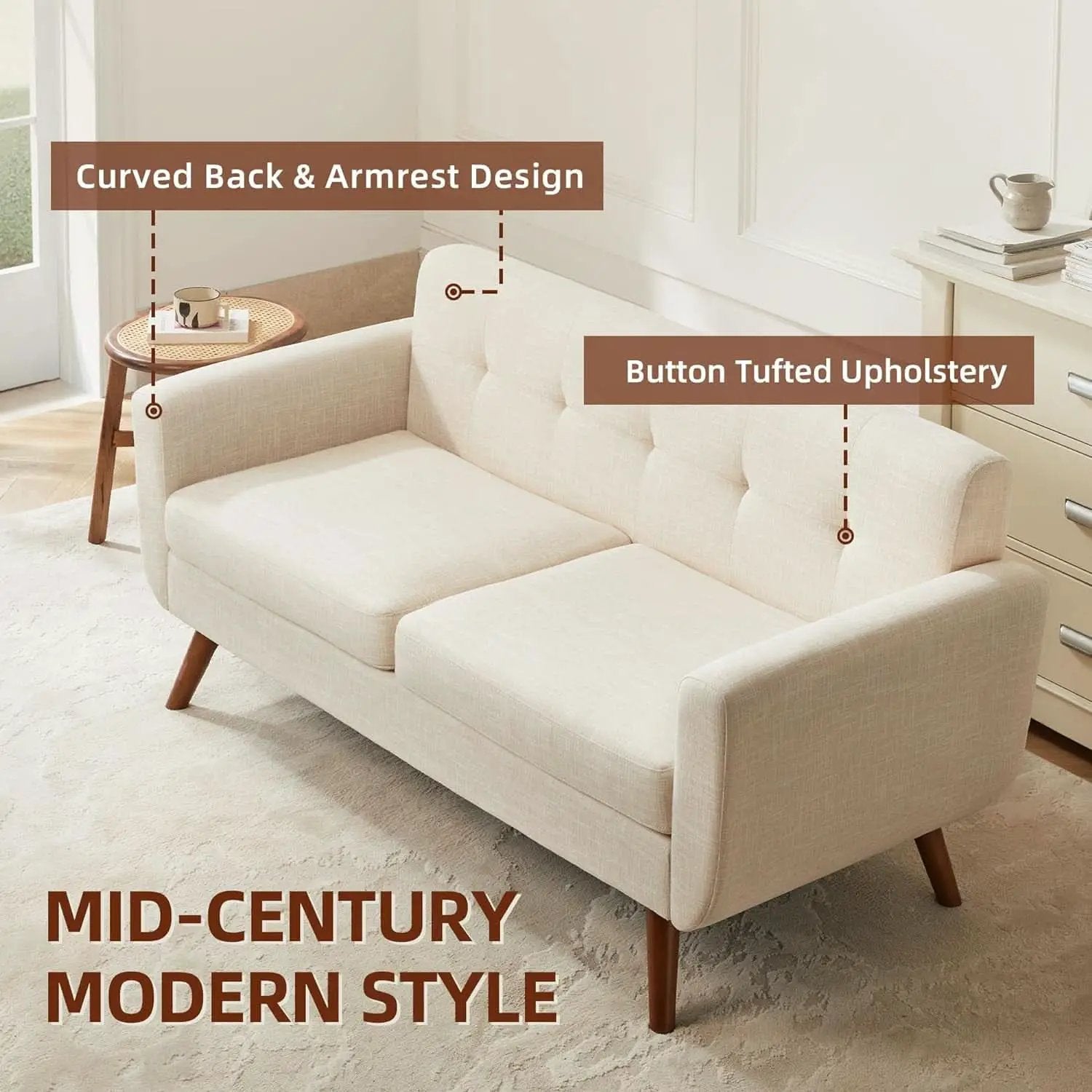 Modern Compact Beige Loveseat For Small Living Rooms from PriceLows™
