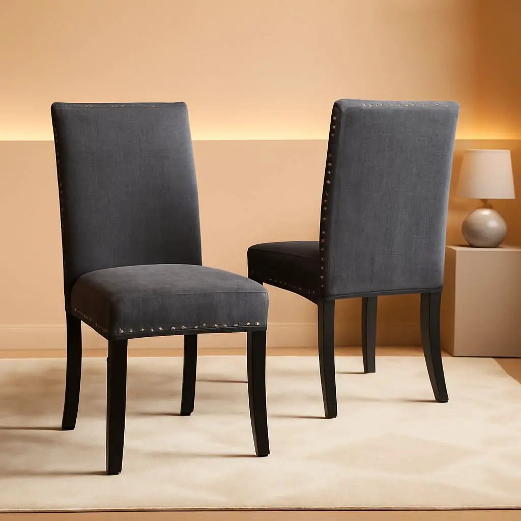 Gray Fabric Dining Chairs With Nailhead Trim Set Of 2 from PriceLows™