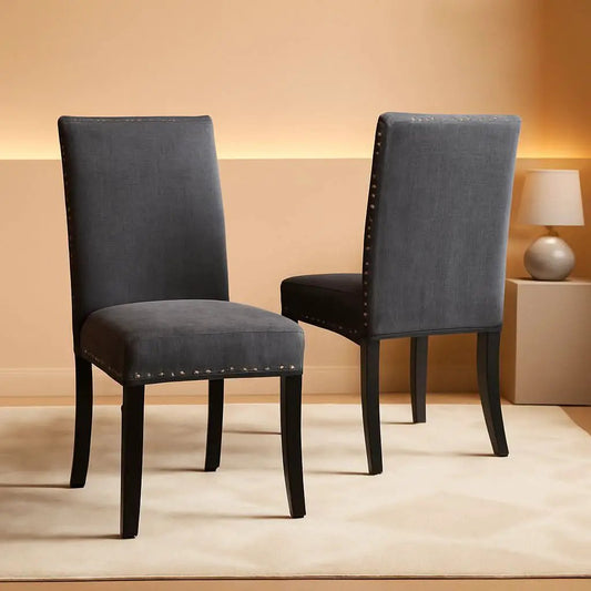 Gray Fabric Dining Chairs With Nailhead Trim Set Of 2 from PriceLows™