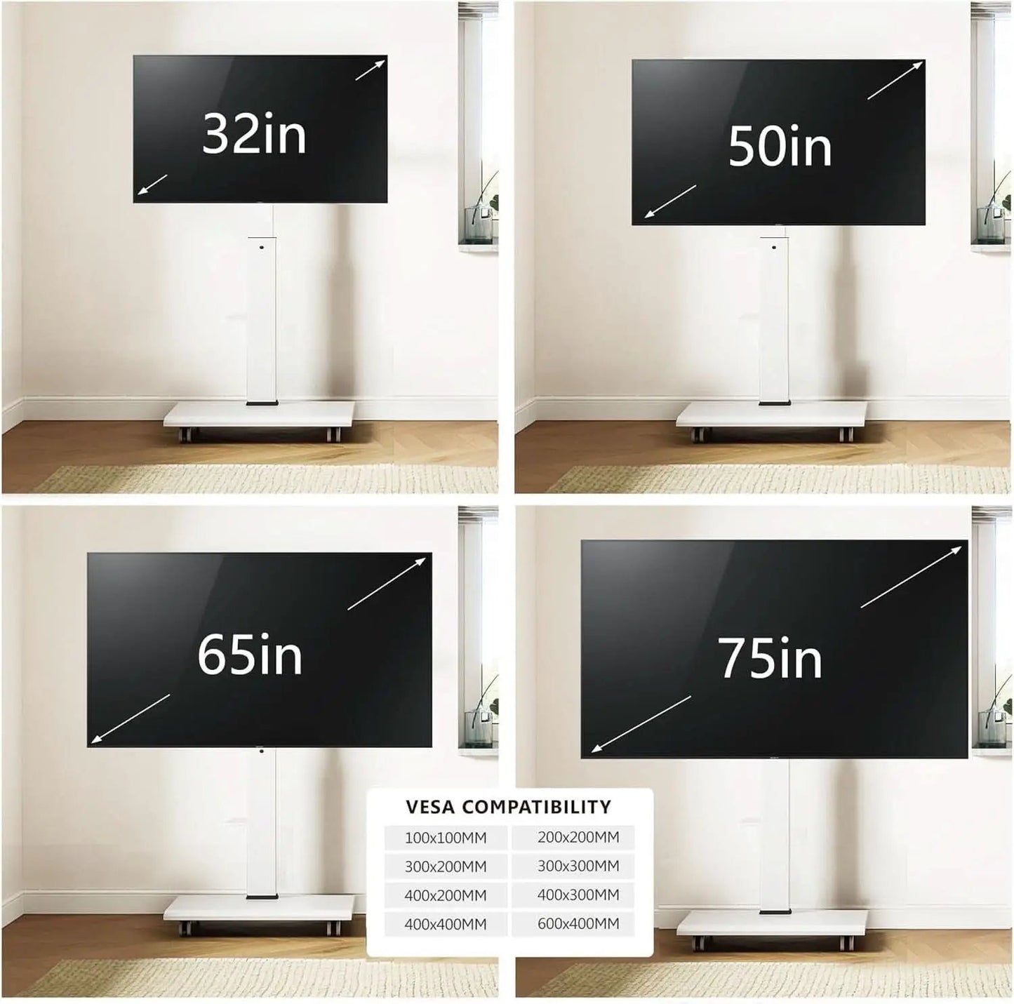 Rolling TV Stand On Wheels For 32 To 75 Inch TVs With 40 Degree Swivel from PriceLows™