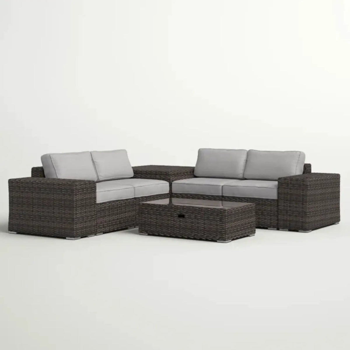Patio Rattan Sectional Set | Half-Round HDPE Wicker | Rustproof Aluminum Frame | Fully Assembled