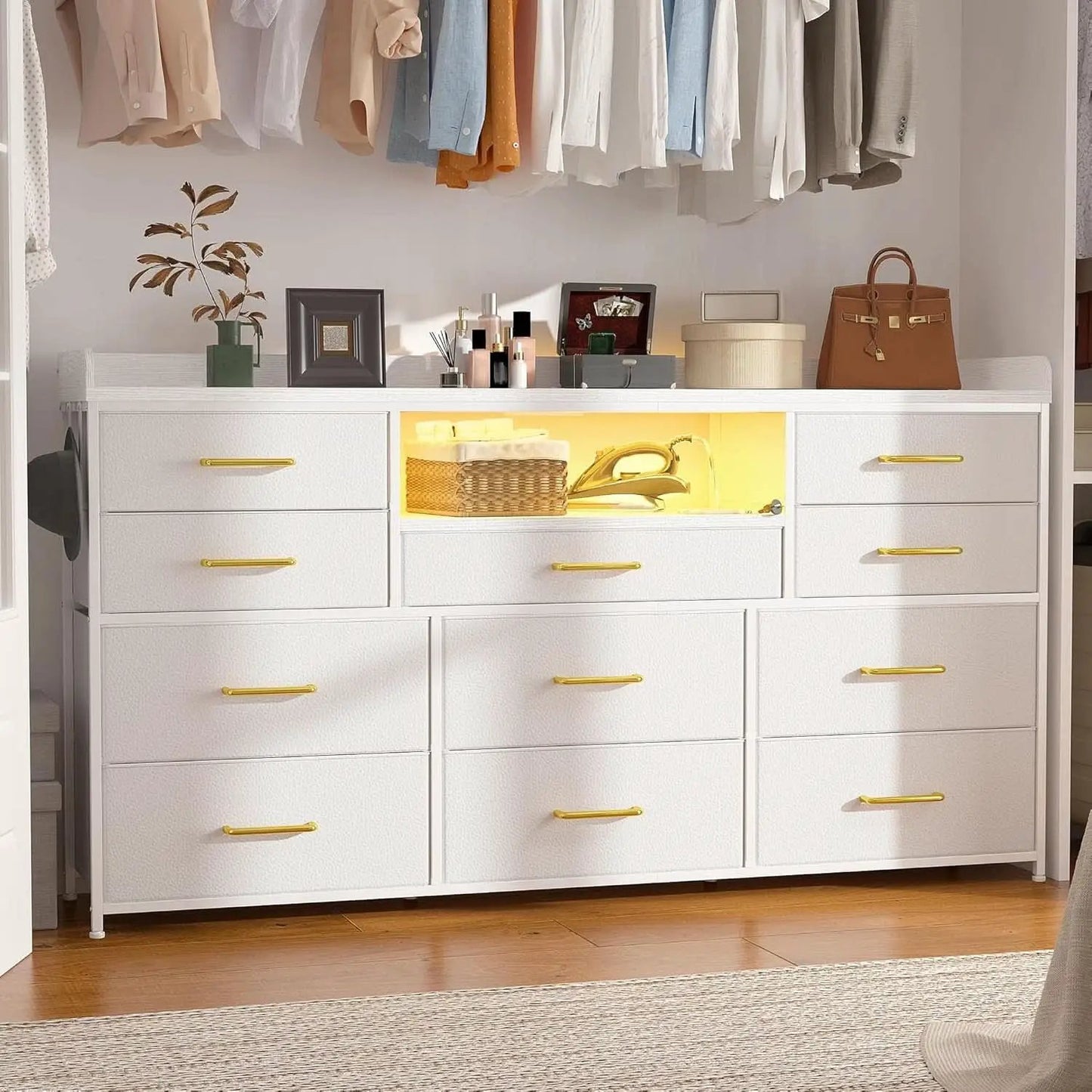 White Dresser TV Stand 60 Inch With LED And 11 Drawers from PriceLows™