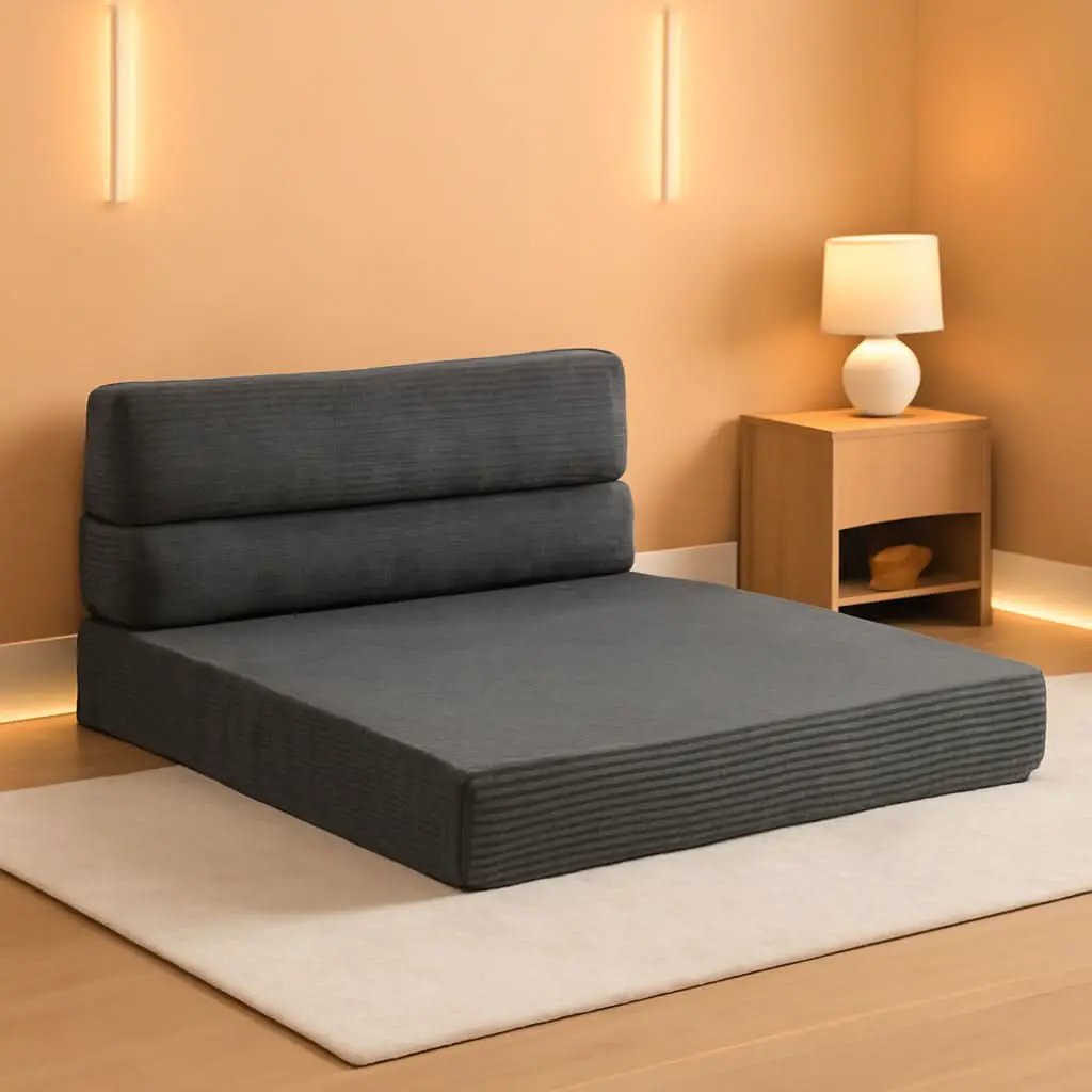 Full Size Transformable Memory Foam Sofa Bed Grey Corduroy from PriceLows™