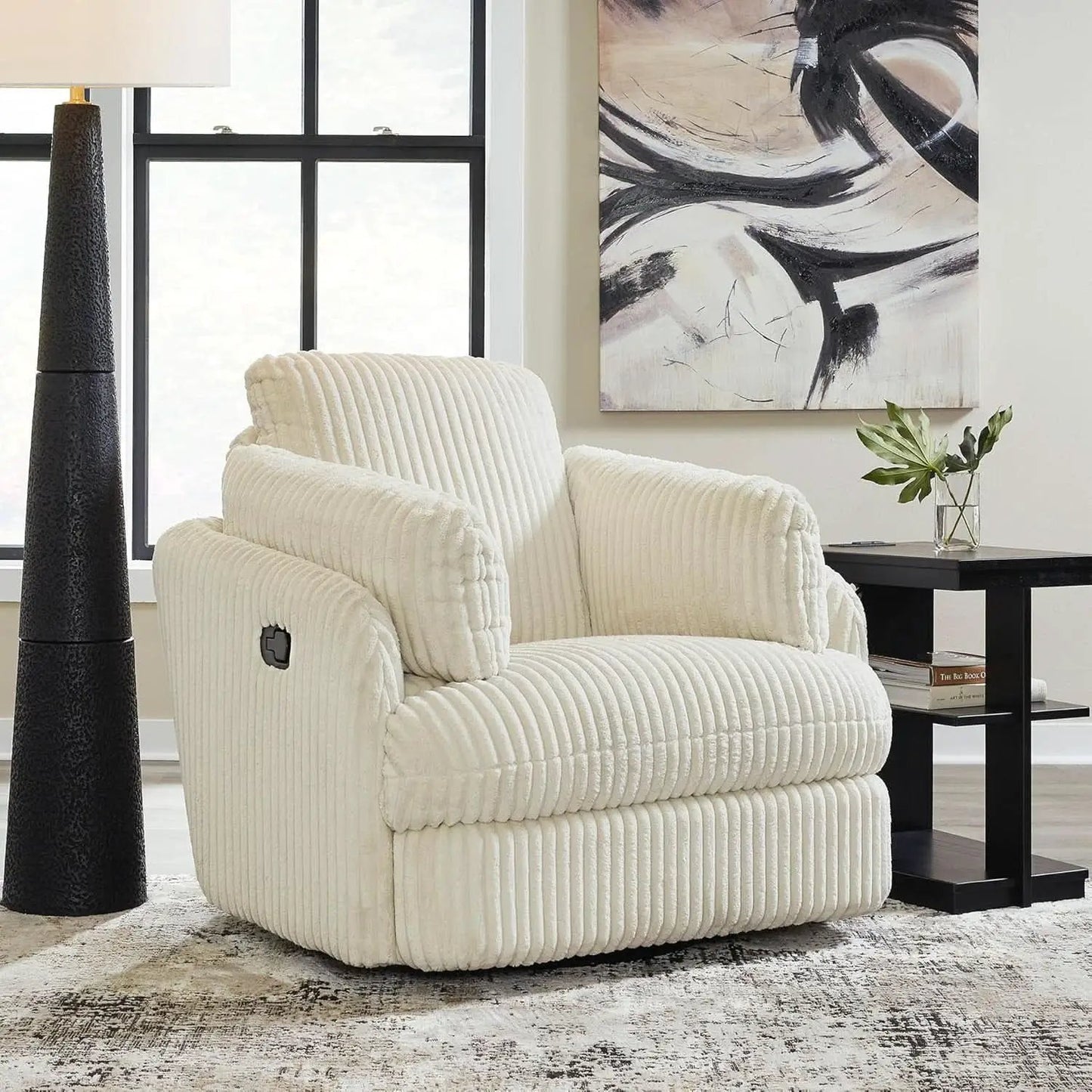 White Modern Swivel Glider Recliner With Hidden Storage from PriceLows™
