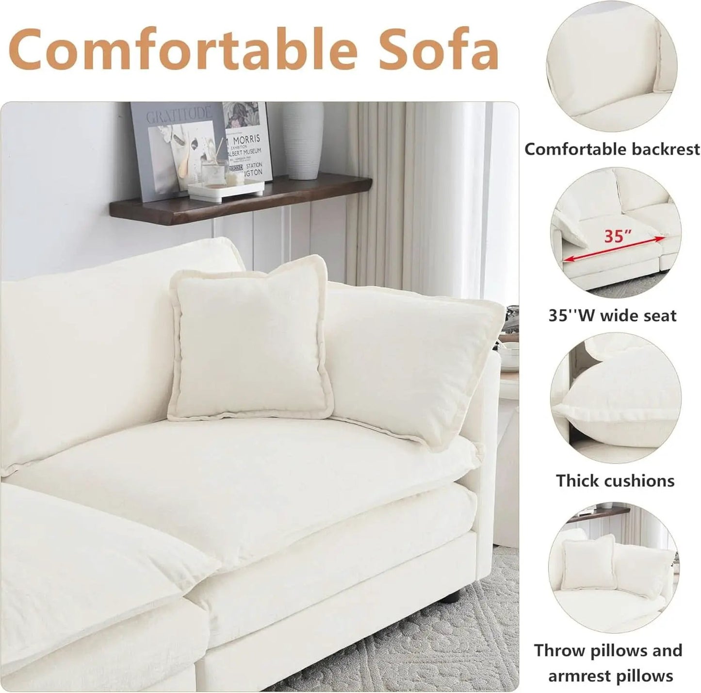 3 Piece Sofa Set Beige Chenille With 7 Pillows Living Room from PriceLows™