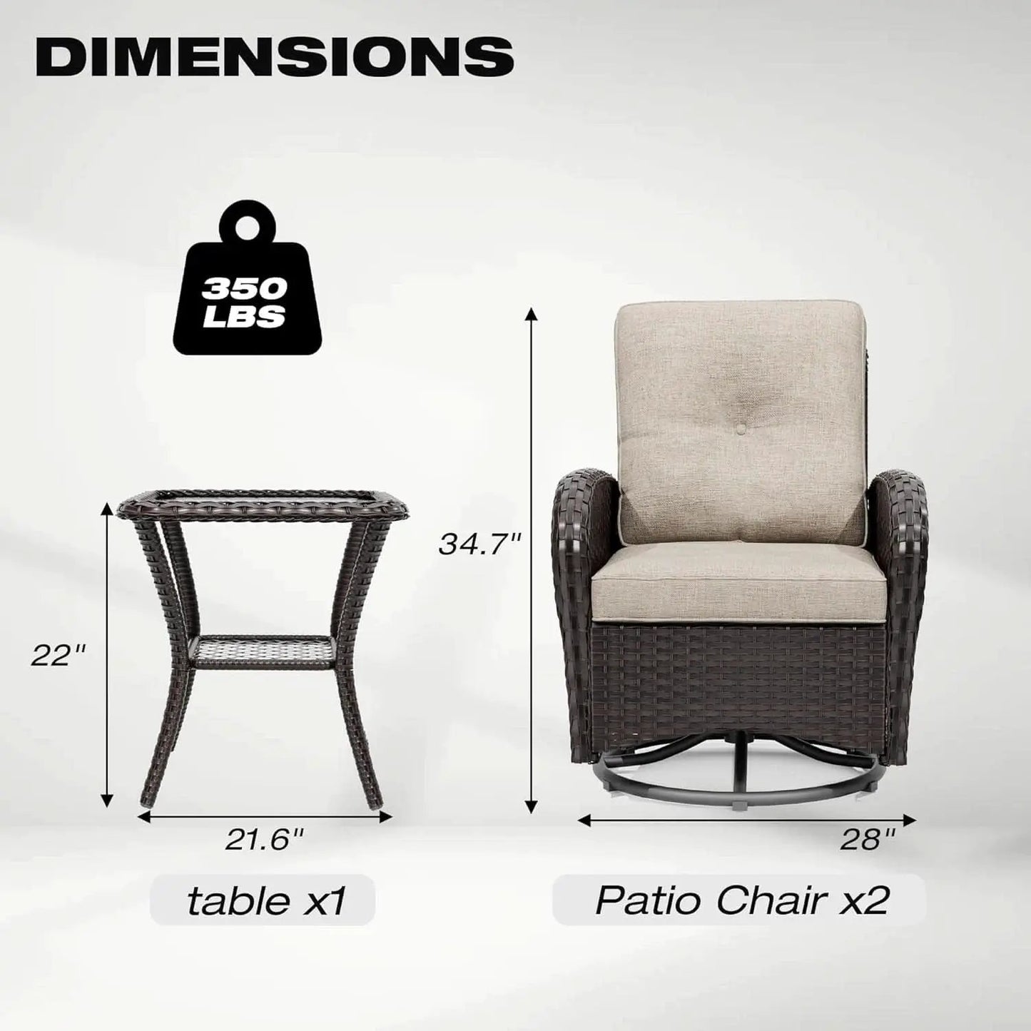 Outdoor Swivel Rocker Chairs 3 Piece Wicker Set Cushioned from PriceLows™