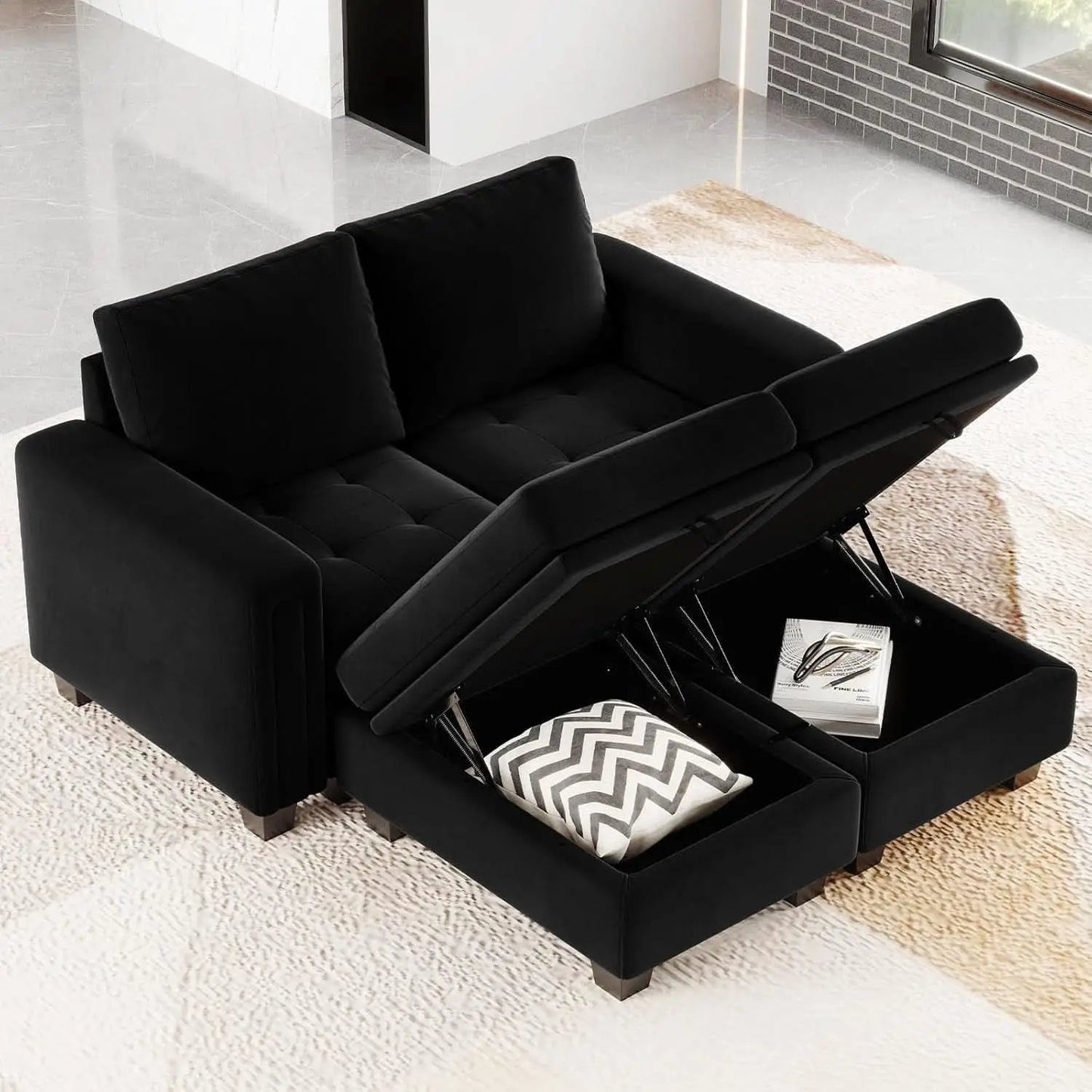 Velvet Modular Sectional Sofa Storage And Reversible Chaise from PriceLows™