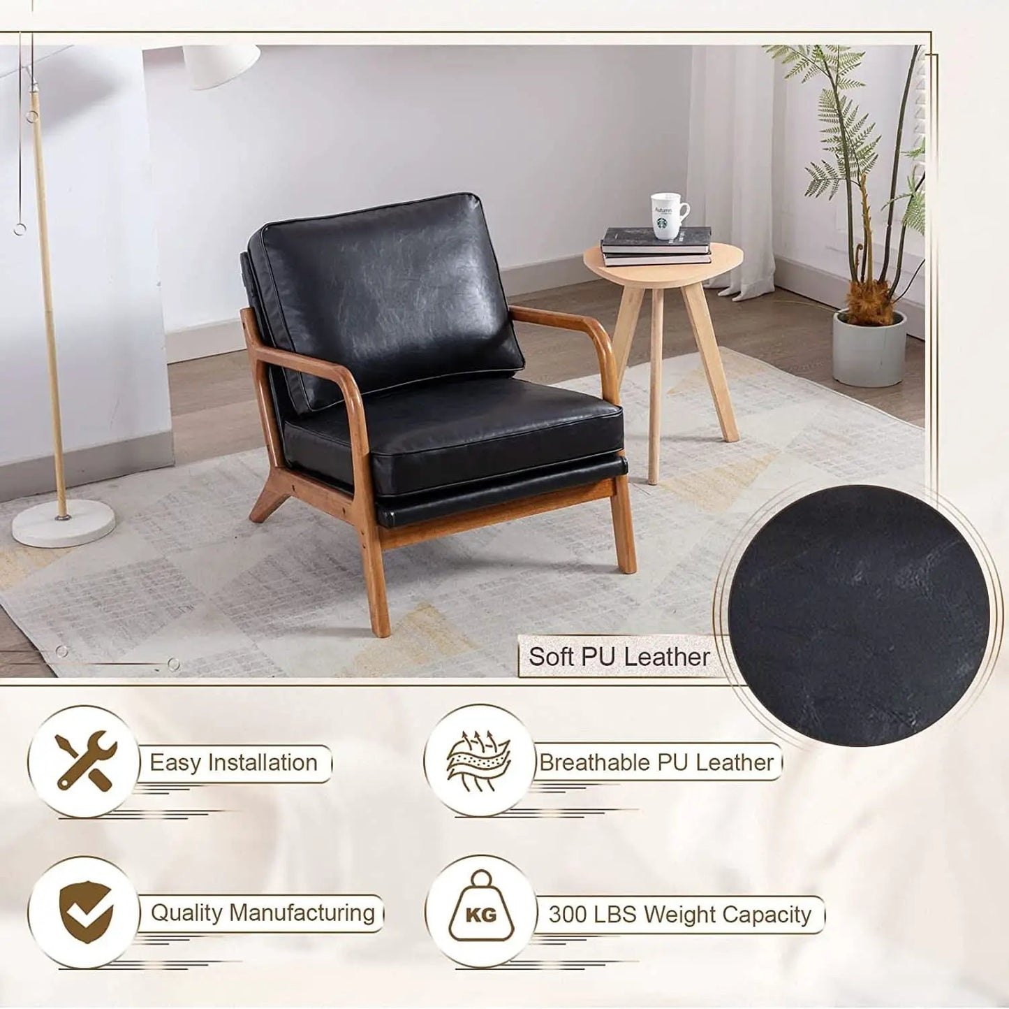 Modern Black Accent Chair With Thick Cushioned Seat from PriceLows™