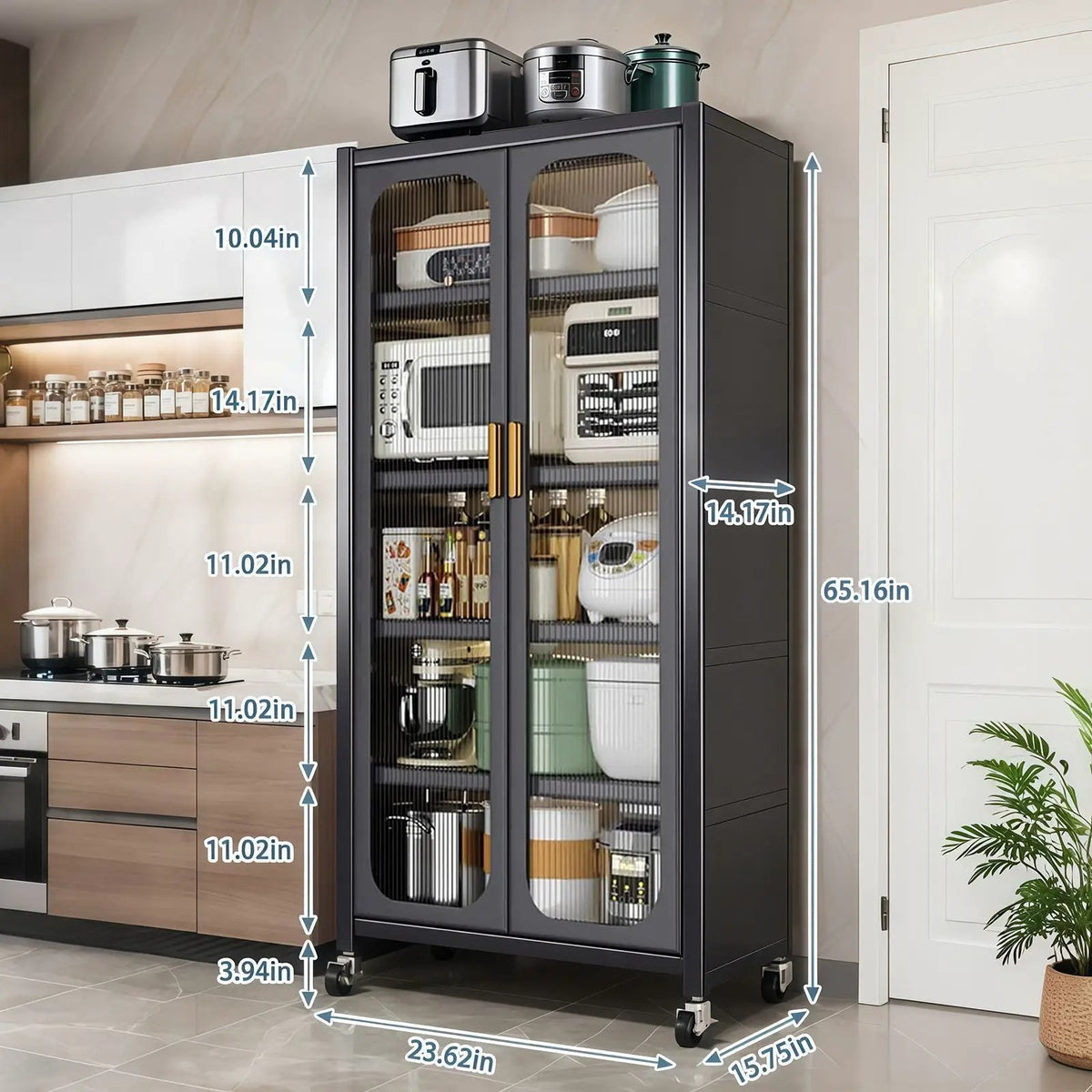 6 Tier Storage Cabinet | Transparent Magnetic Door | Adjustable Shelves | 360 Degree Wheels