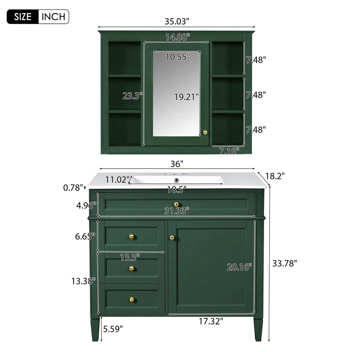 Bathroom Vanity With Mirror Cabinet | Single Sink | Soft Close Doors And Drawers