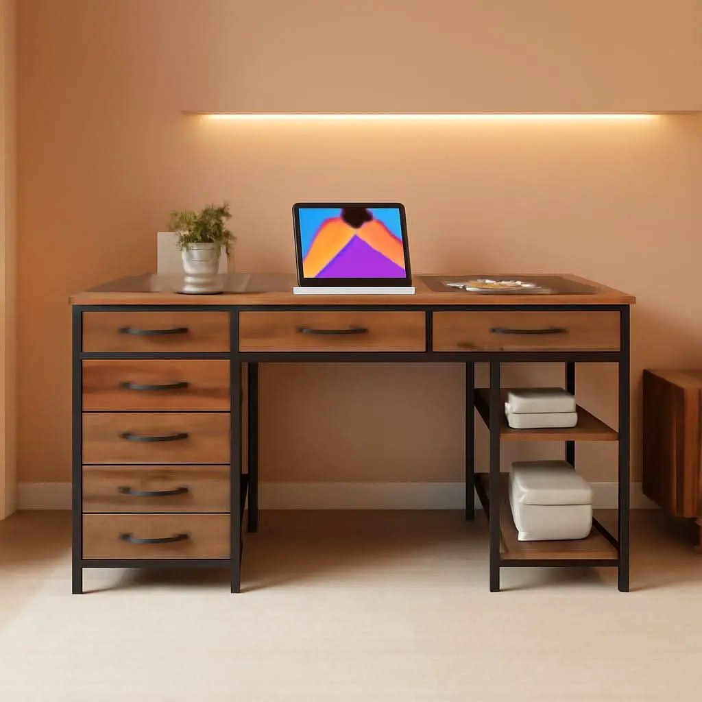 Rustic Brown 47 Inches Corner Desk Storage Solutions from PriceLows™