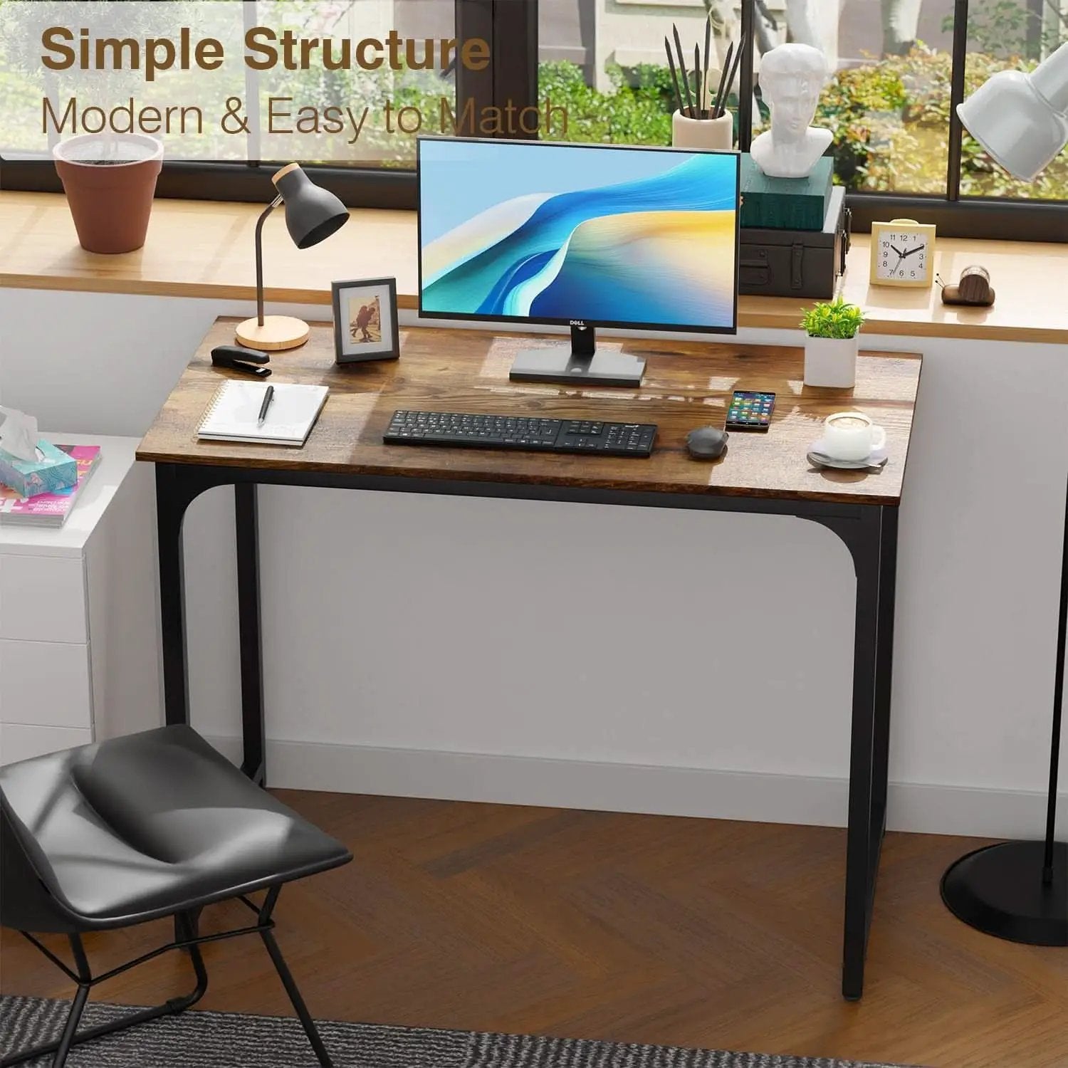 39 Inch Brown Computer Desk Modern Simple Style Home Office from PriceLows™