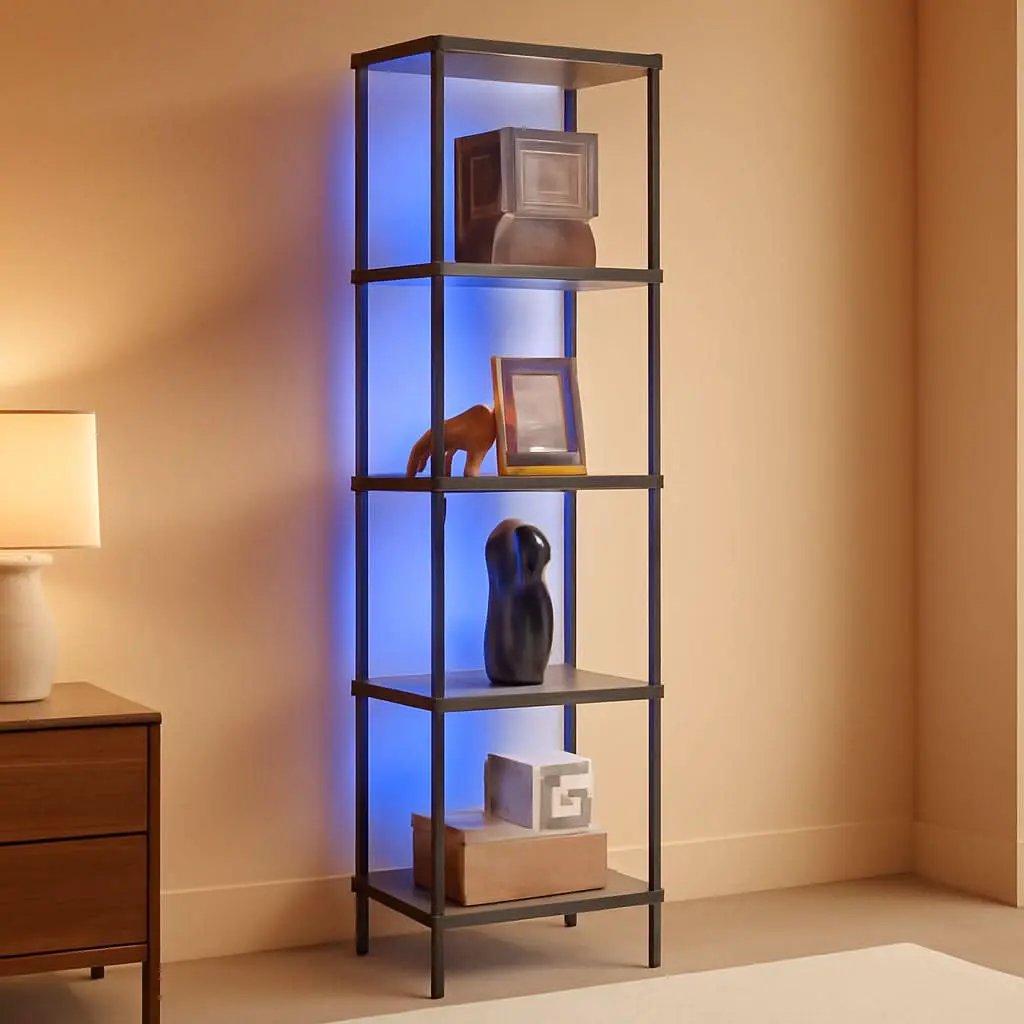 Display Shelf With RGBW Light Floor Lamp 5 Tier Brown from PriceLows™