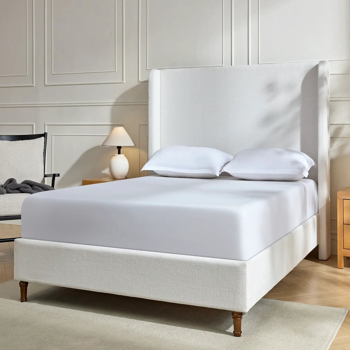 Harper Tall Headboard Upholstered Bed | Elegant Simplicity | No Box Spring Needed | 54 Inch Height