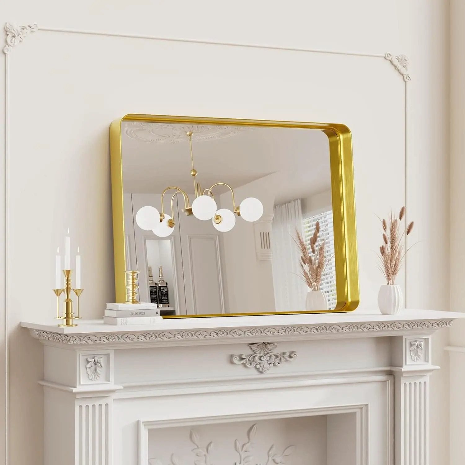 Bathroom Mirror 22x30 Inch Wall Mounted Gold Frame Tempered from PriceLows™