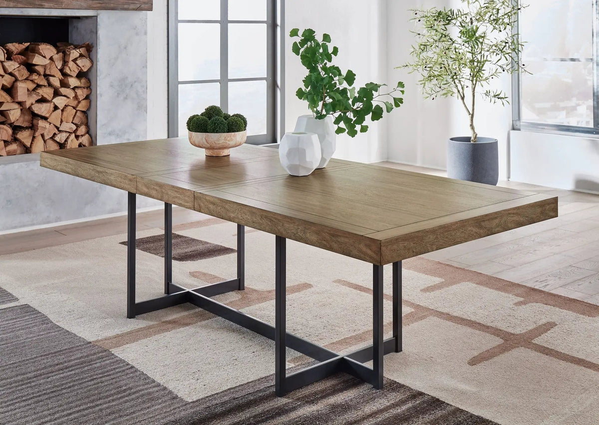 Tomtyn Rectangular Dining Room Extension Table | 40 x 98.13 x 30.25 in | Mango Wood & Steel | Light Brown