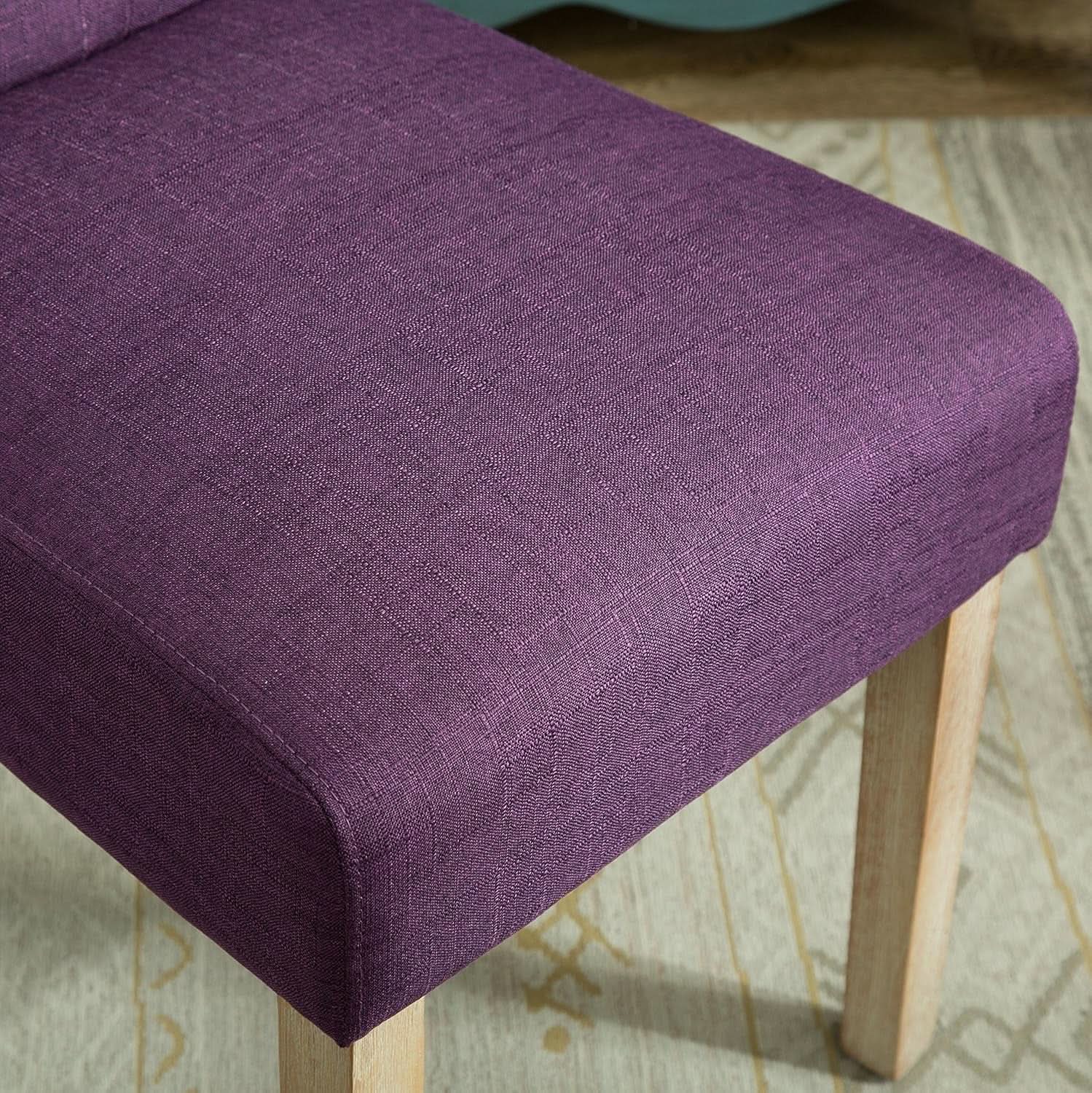 Solid Wood Purple Tufted Parsons Dining Chair Set of 2 from PriceLows™