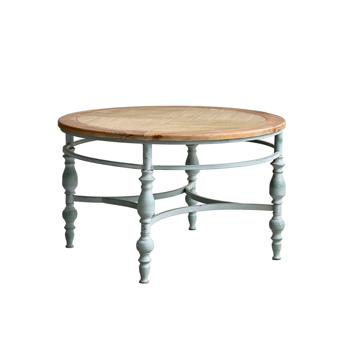 Round Carved Top Coffee Table | 31.5 Inch Diameter | Detachable Metal Legs | Easy Assembly