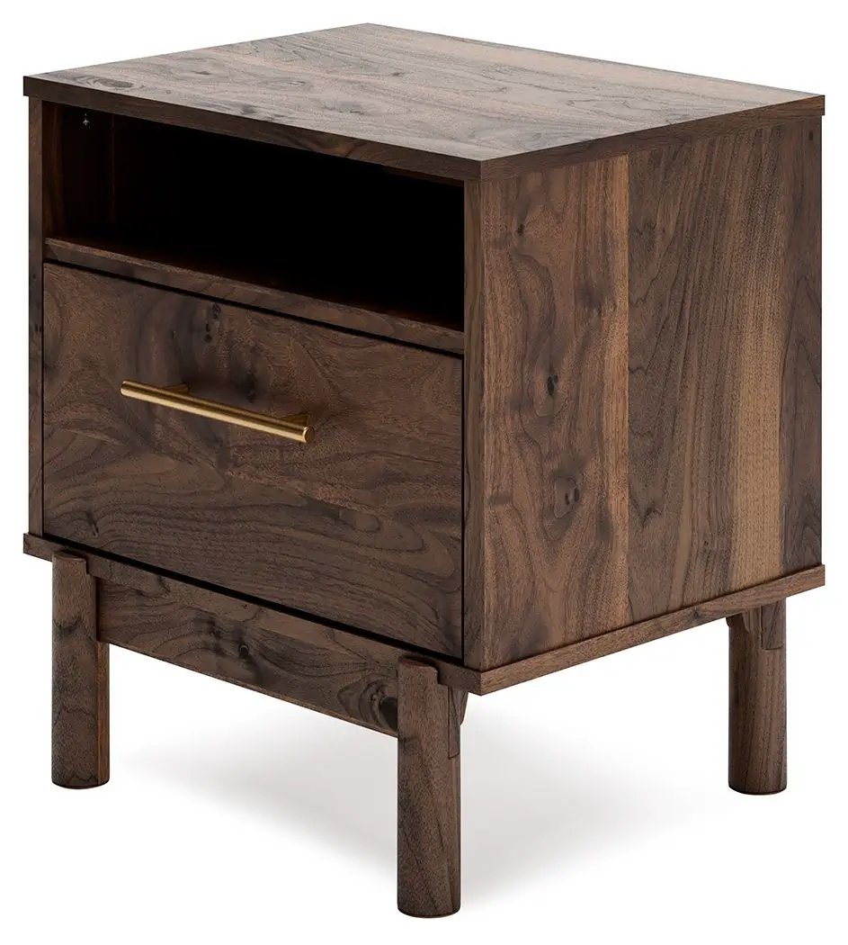 Calverson Nightstand | Industrial Style | Replicated Walnut Grain | Burnished Hardware