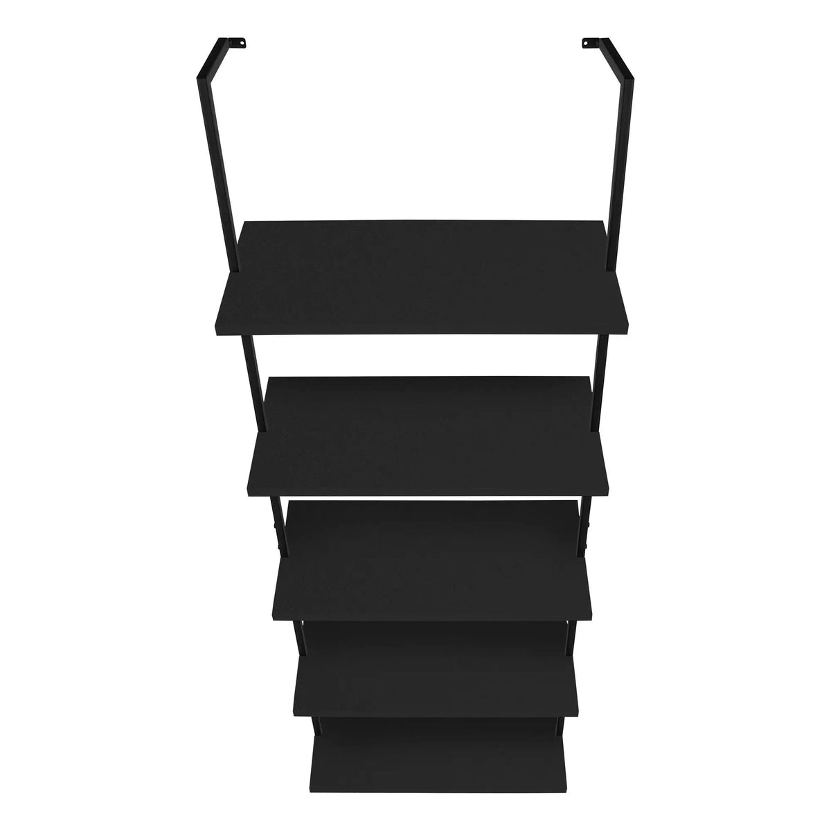 5 Tier Ladder Etagere Bookcase | 72 Inch Height | Satin Metal Frame | Open Shelves