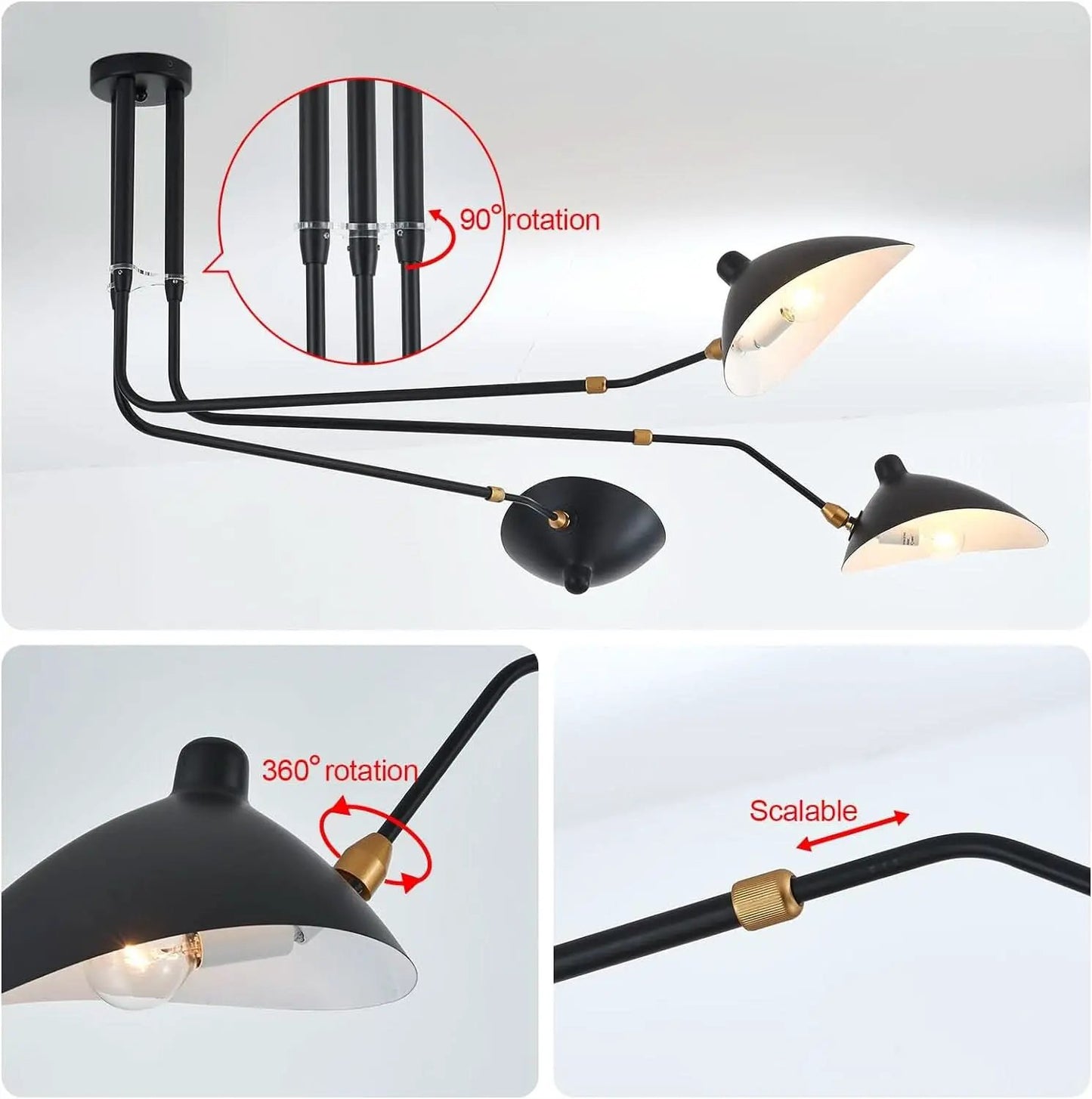 Matt Black Three Arm Adjustable Pendant Light Chandelier from PriceLows™