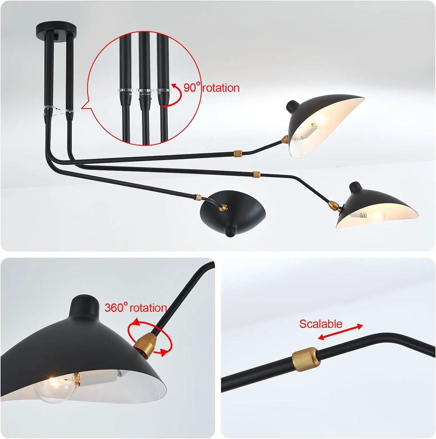 Matt Black Three Arm Adjustable Pendant Light Chandelier from PriceLows™