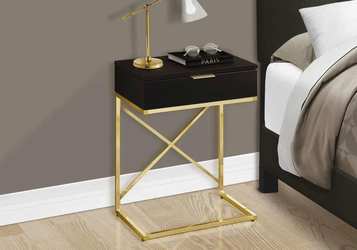 Accent Side Table | Spacious Tabletop | Storage Drawer | Metal Frame
