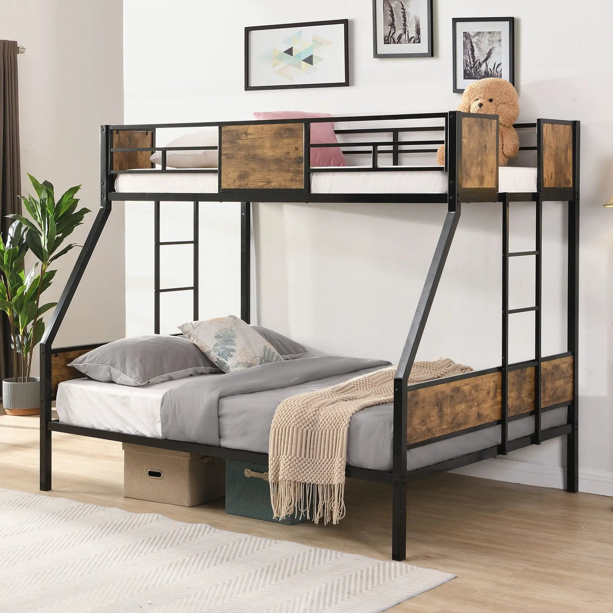 Modern Metal Bunk Bed | Dual Side Ladder | Steel Construction