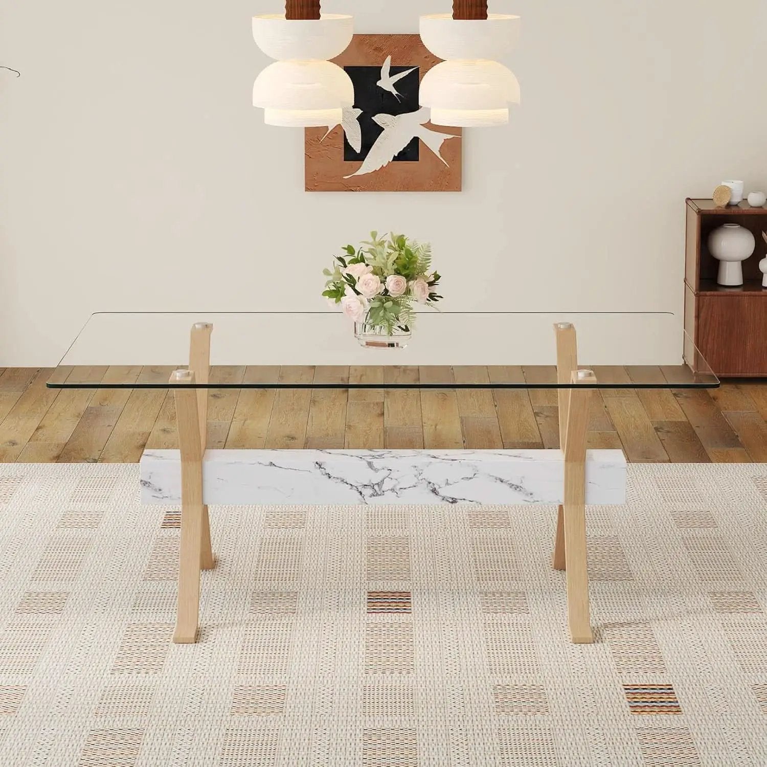 71 Inch Glass Dining Table With Tempered Glass Top from PriceLows™