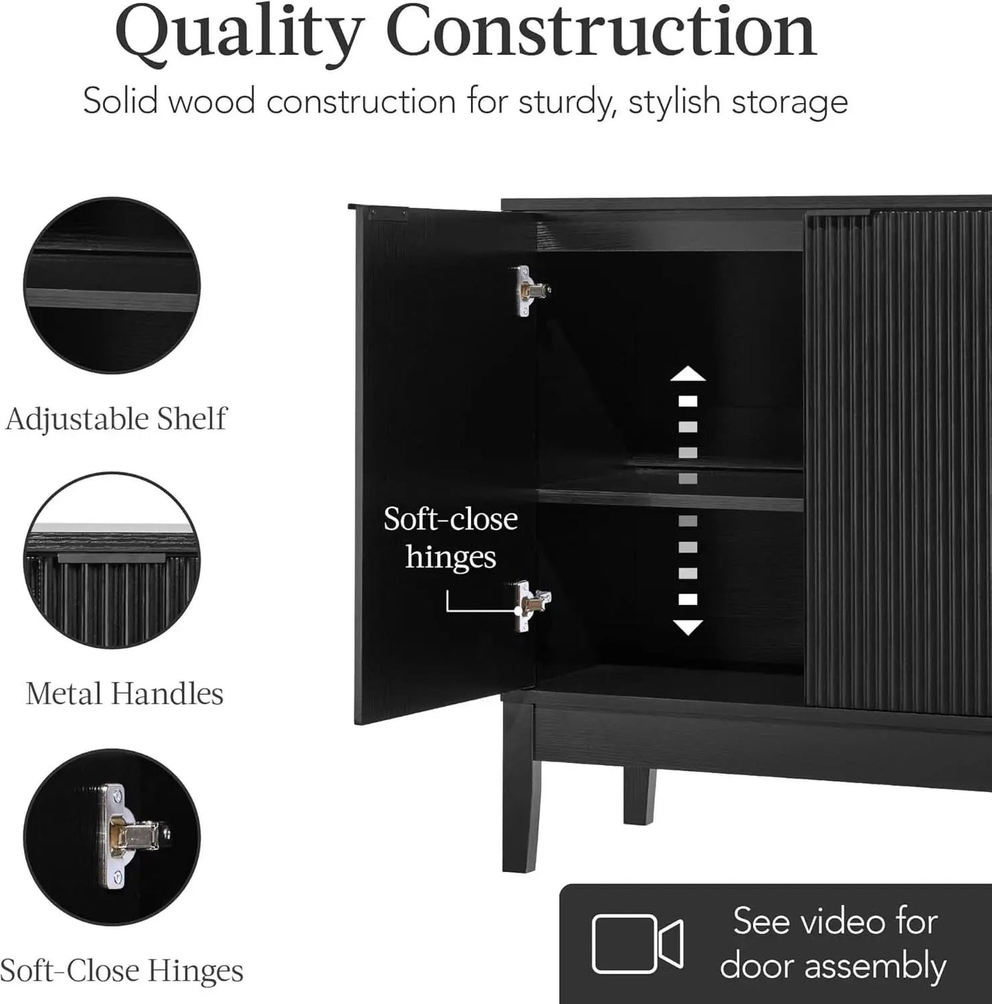 Black Two Door Modern Entryway Storage Cabinet Reeded Doors from PriceLows™