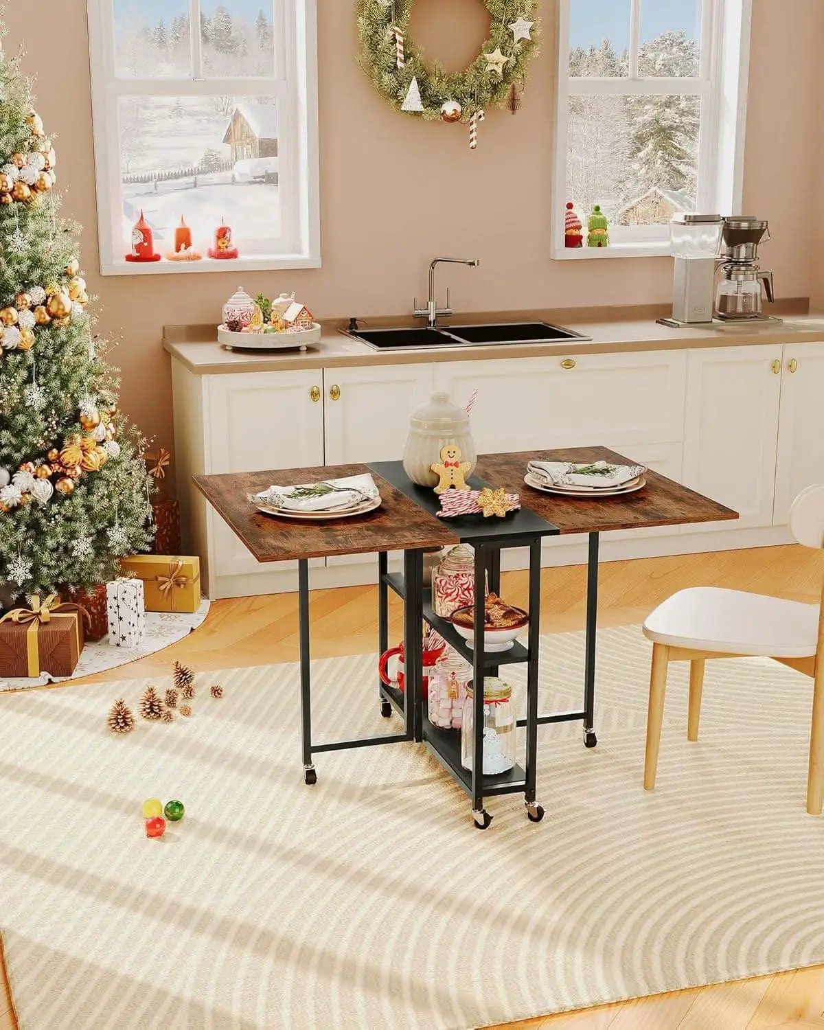 Rustic Brown Expandable Folding Dining Table With 6 Wheels from PriceLows™
