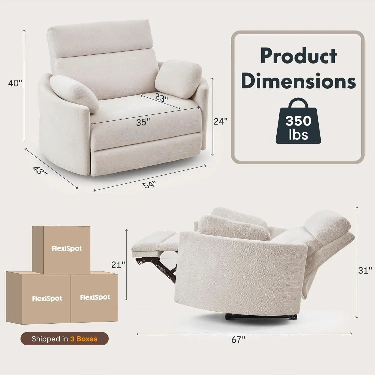 54 Inch Power Recliner Chair With USB Type C Ports Gray from PriceLows™