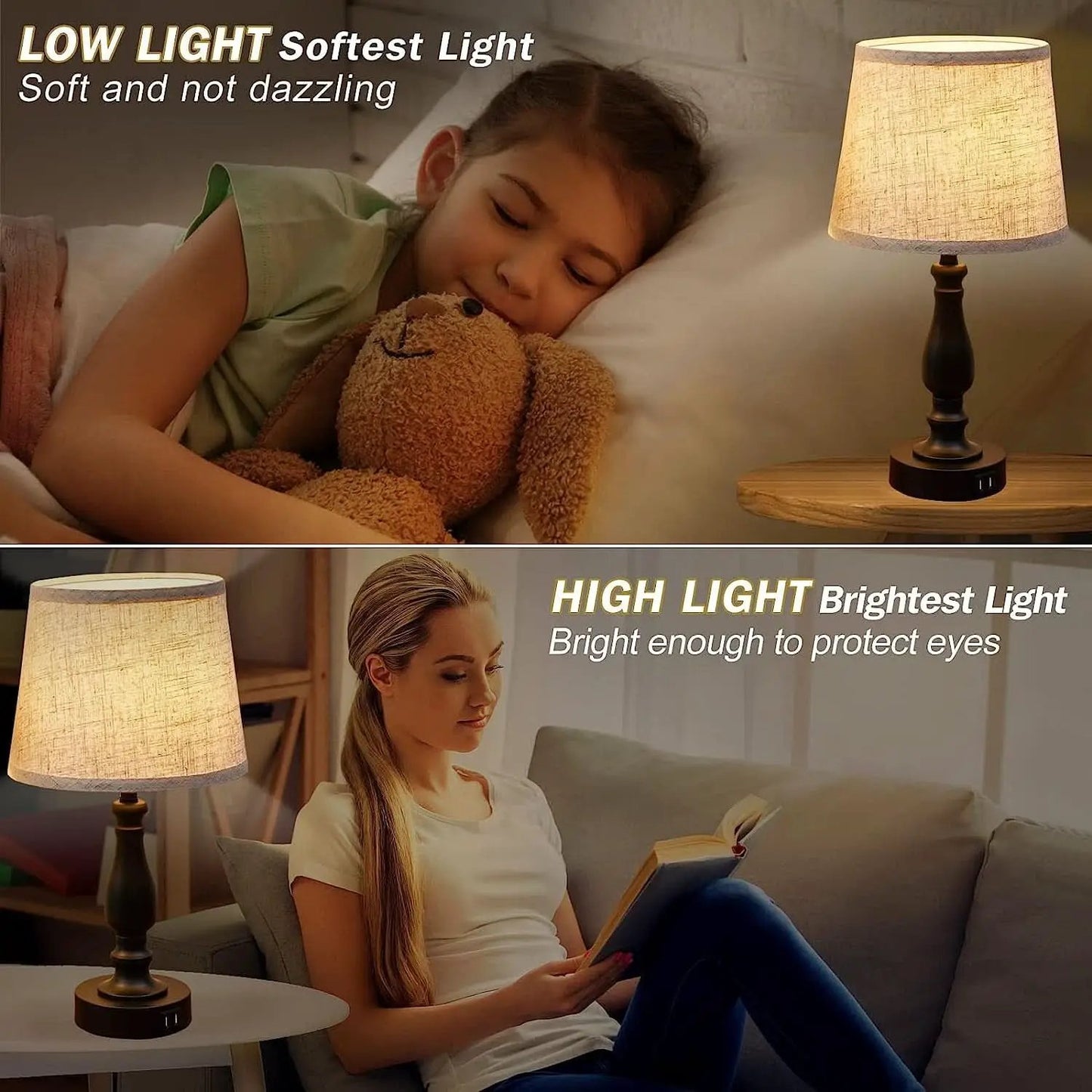 Bedside Table Lamps Set Of 2 With USB Ports And Dimmable from PriceLows™