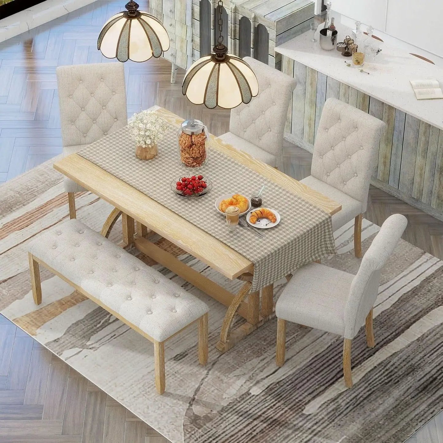 Industrial Solid Wood Rectangular Dining Table Set from PriceLows™