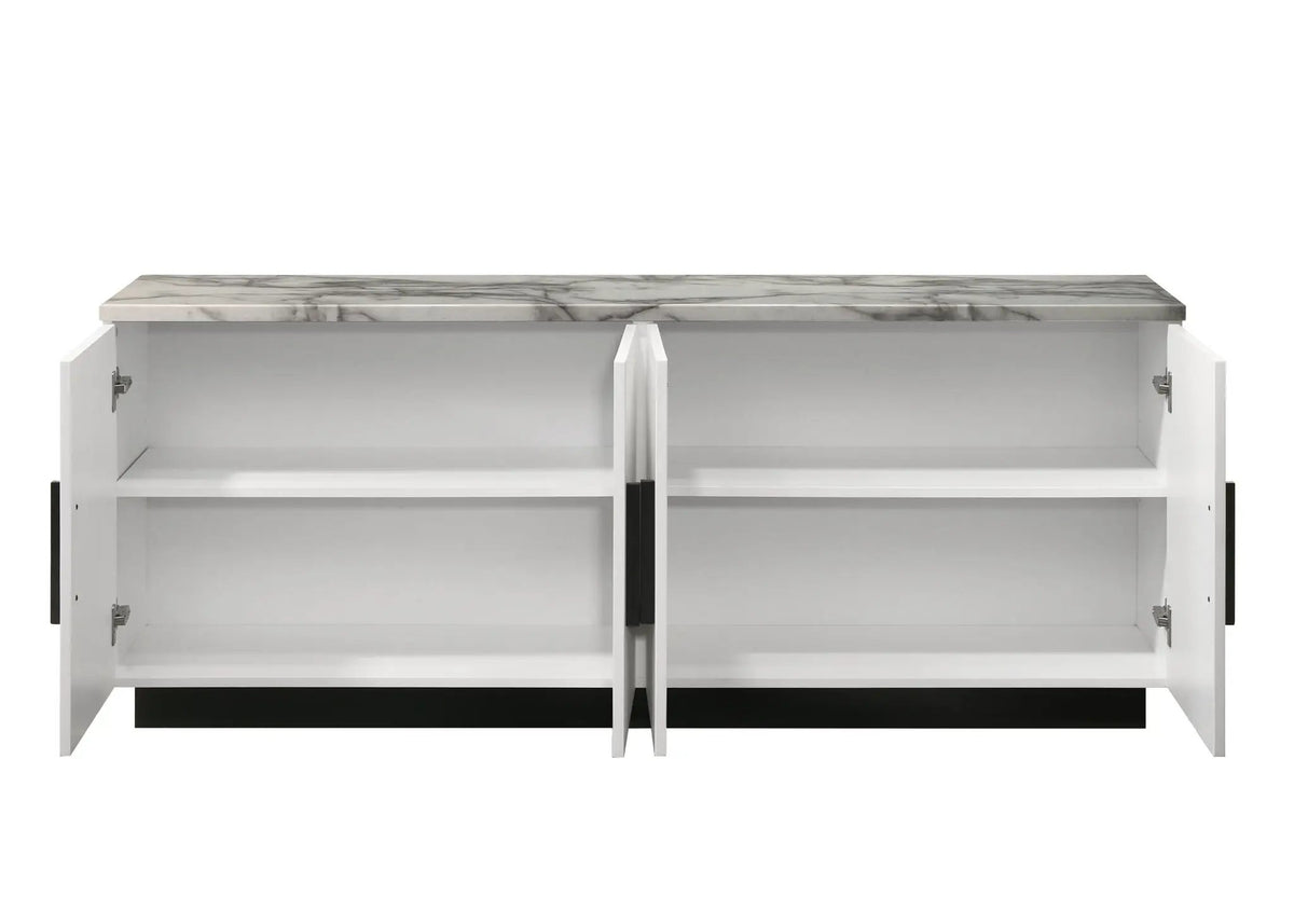 Matilda Cabinet Console Table | White Faux Marble Top | 63 Inch Width | Cabinet Storage
