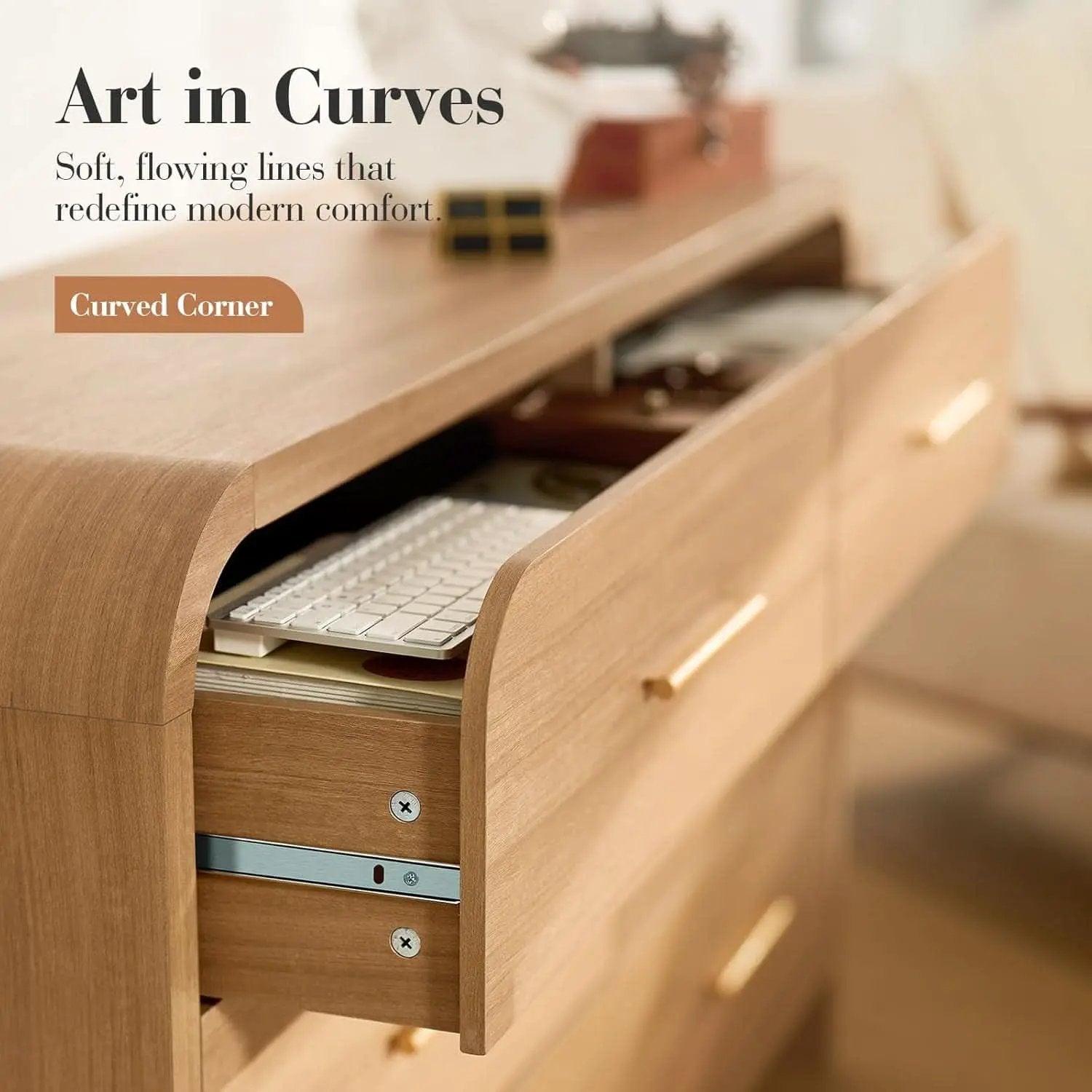 Curved Dresser 54Inch Oak Finish Contemporary Storage from PriceLows™
