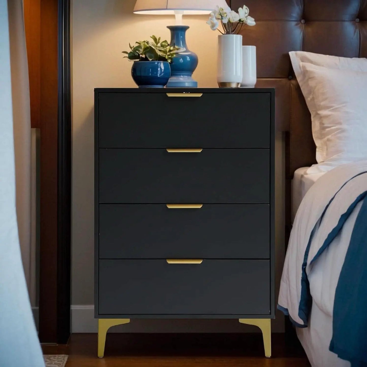 4 Drawer Black Wood Dresser For Bedroom Living Room from PriceLows™