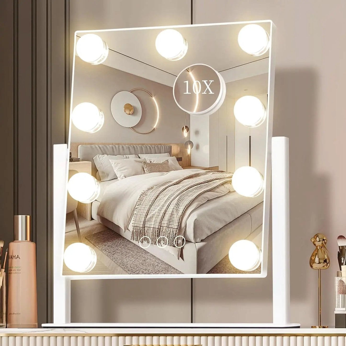 Lighted Makeup Vanity Mirror With 3 Color Modes And 10X Magnification White from PriceLows™