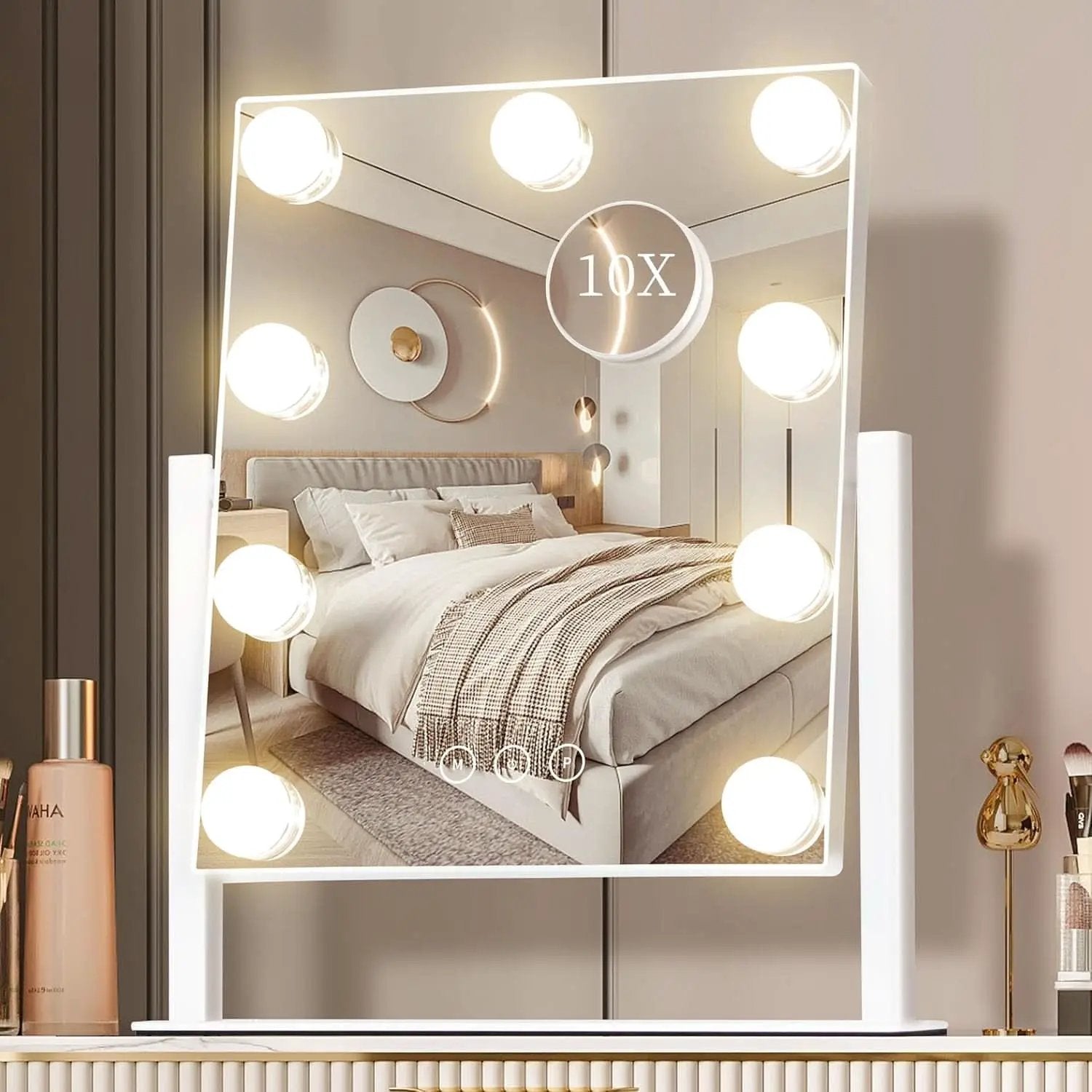 Lighted Makeup Vanity Mirror With 3 Color Modes And 10X Magnification White from PriceLows™