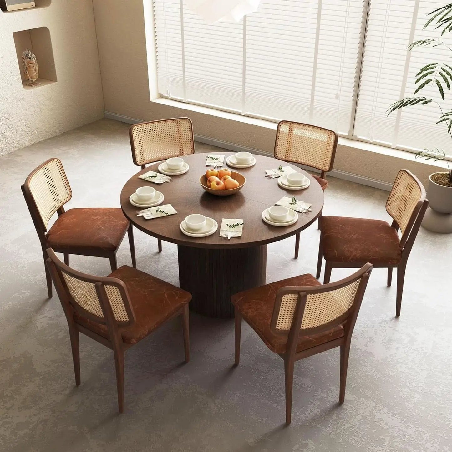 47 Inch Walnut Round Dining Table Farmhouse Kitchen from PriceLows™