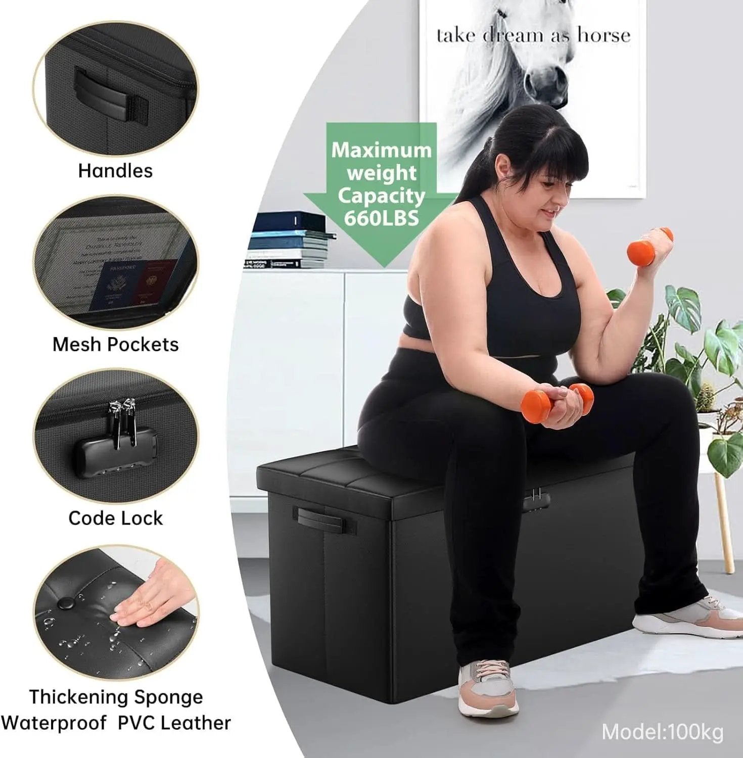 Storage Ottoman Bench 30 Inches Black Storage Lock Pro from PriceLows™