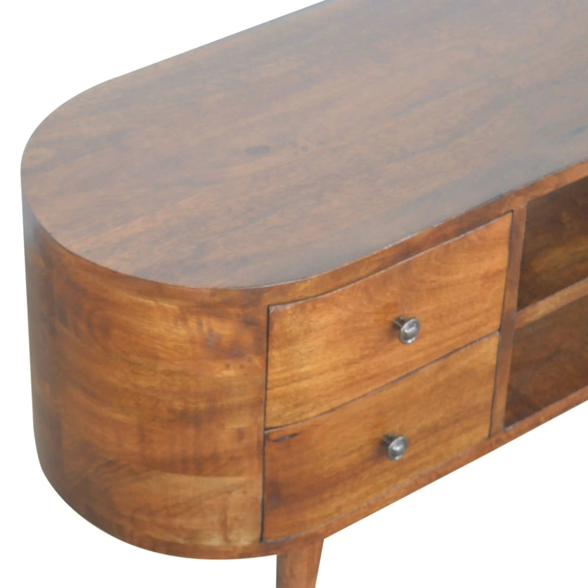 Solid Wood Rounded Entertainment Unit TV Stand | 43.31 x 13.78 x 18.5 in | Mango Wood | Living Room