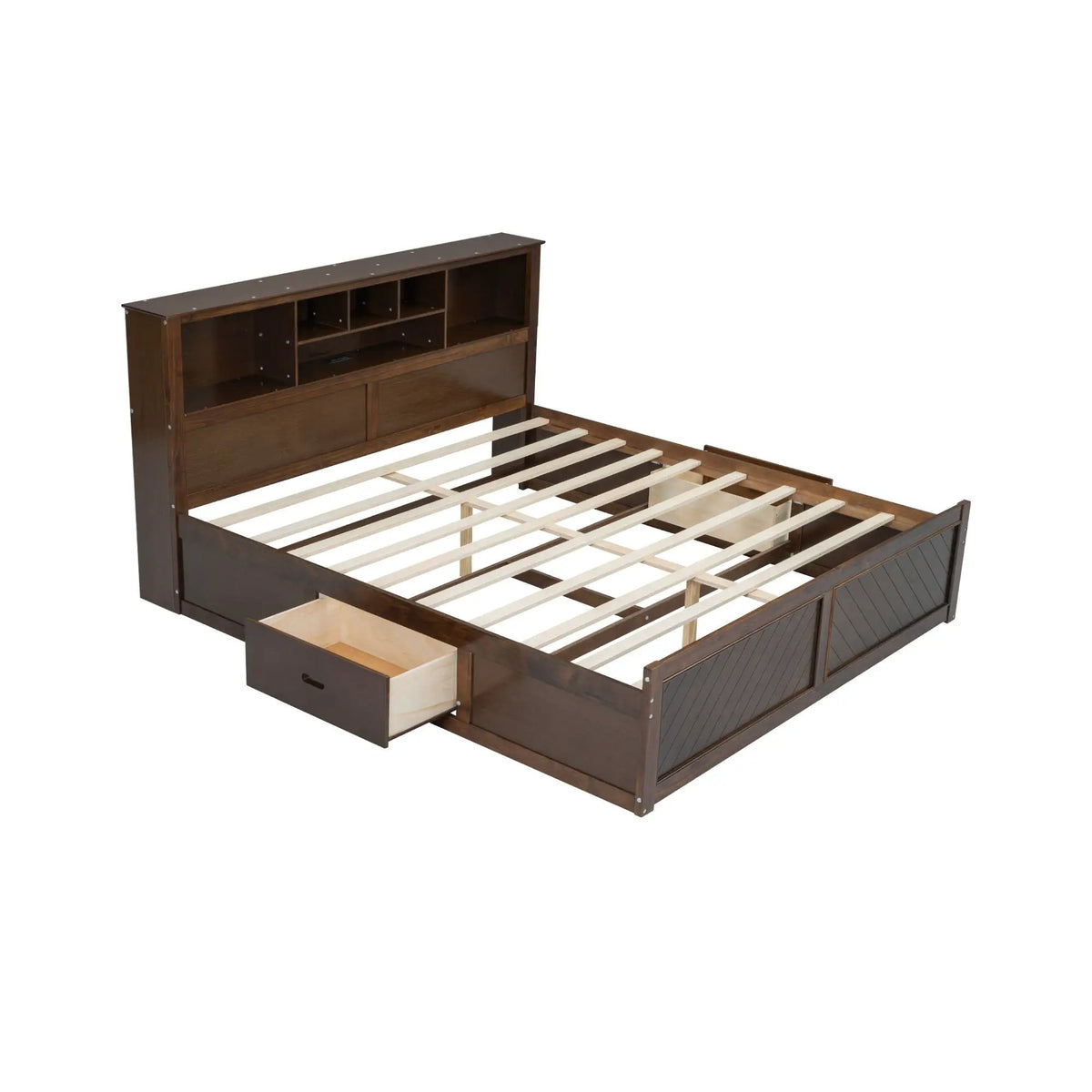 Platform Bed | Storage Headboard | USB Outlets | Solid Pine