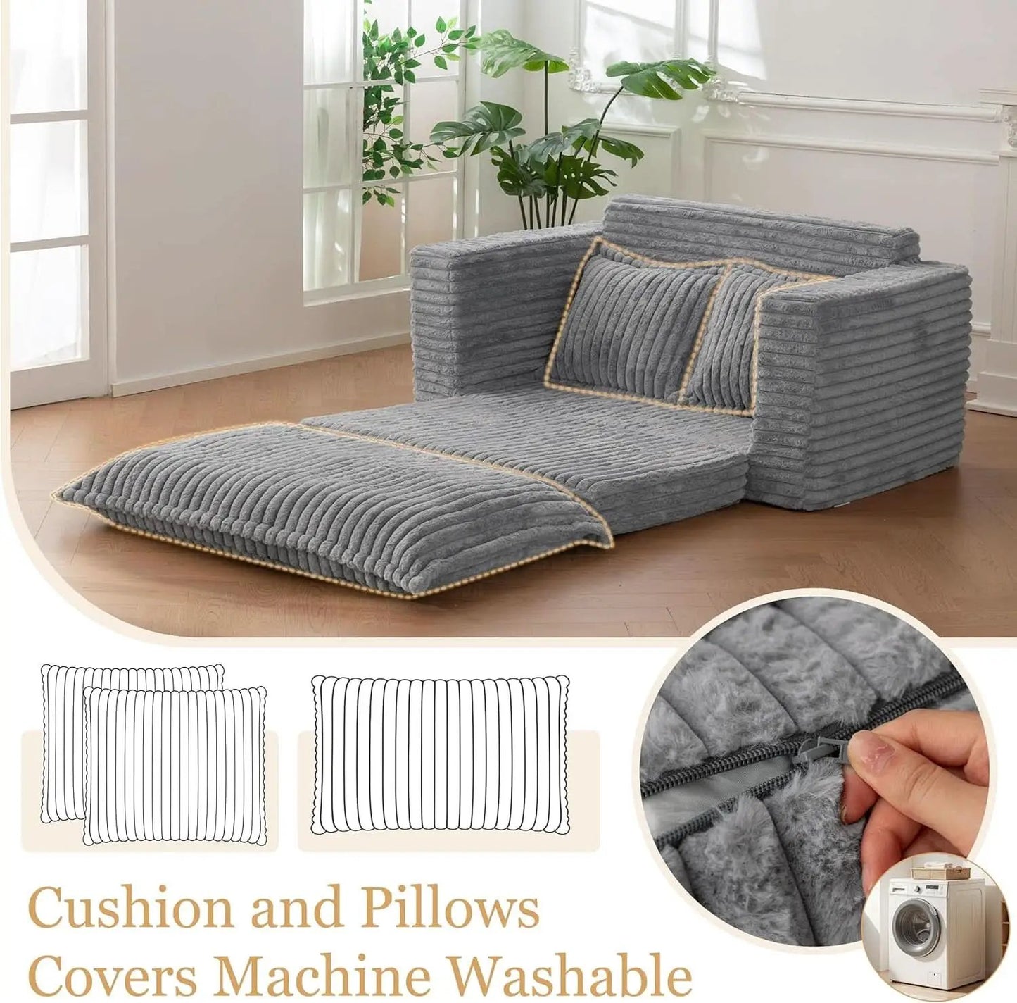 Dark Grey Interconvertible Sleeper Sofa Bed Cushions from PriceLows™
