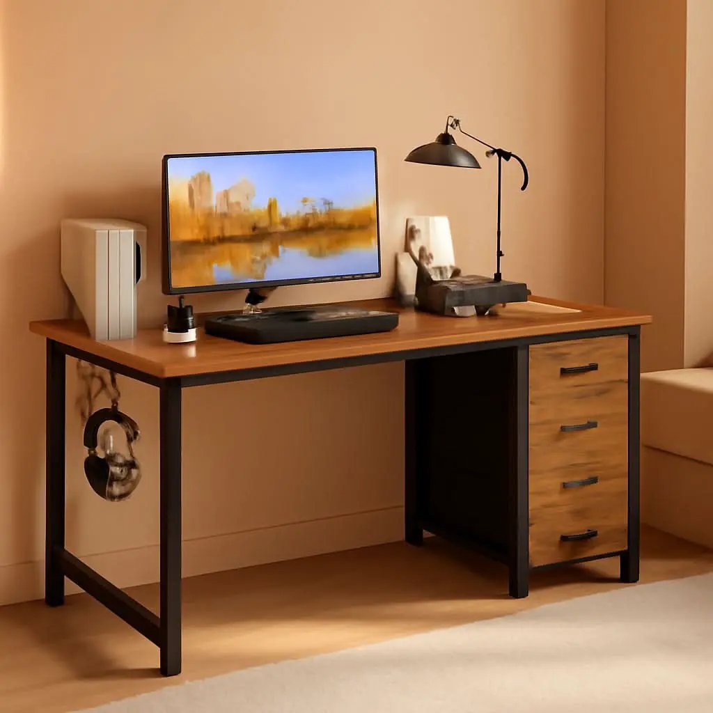 55 Inch Computer Desk With Fabric Drawers Home Office from PriceLows™
