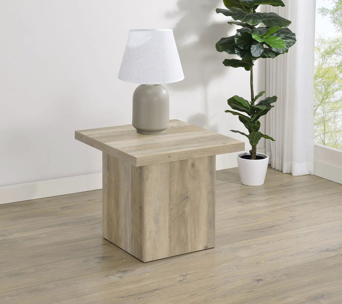 Devar Square Engineered Wood End Table Distressed Pine | 23.5 x 23.5 x 21.75 in | Engineered Wood & Veneer | Living Room